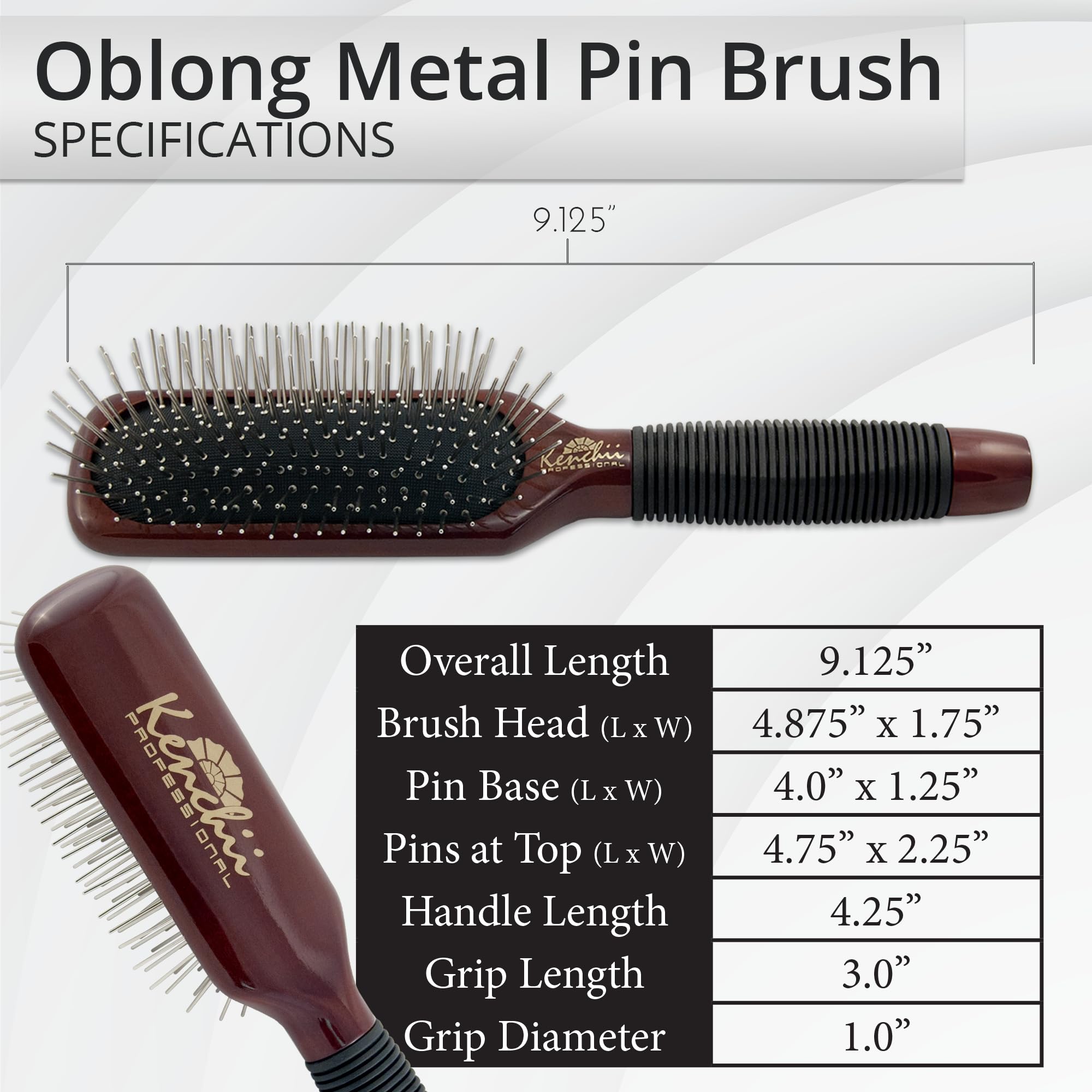Kenchii Pet Grooming Metal Pin Brush - Solid Wood, Non-Slip Grip, Oblong Size for Long/Short Haired Pets, Berry Color