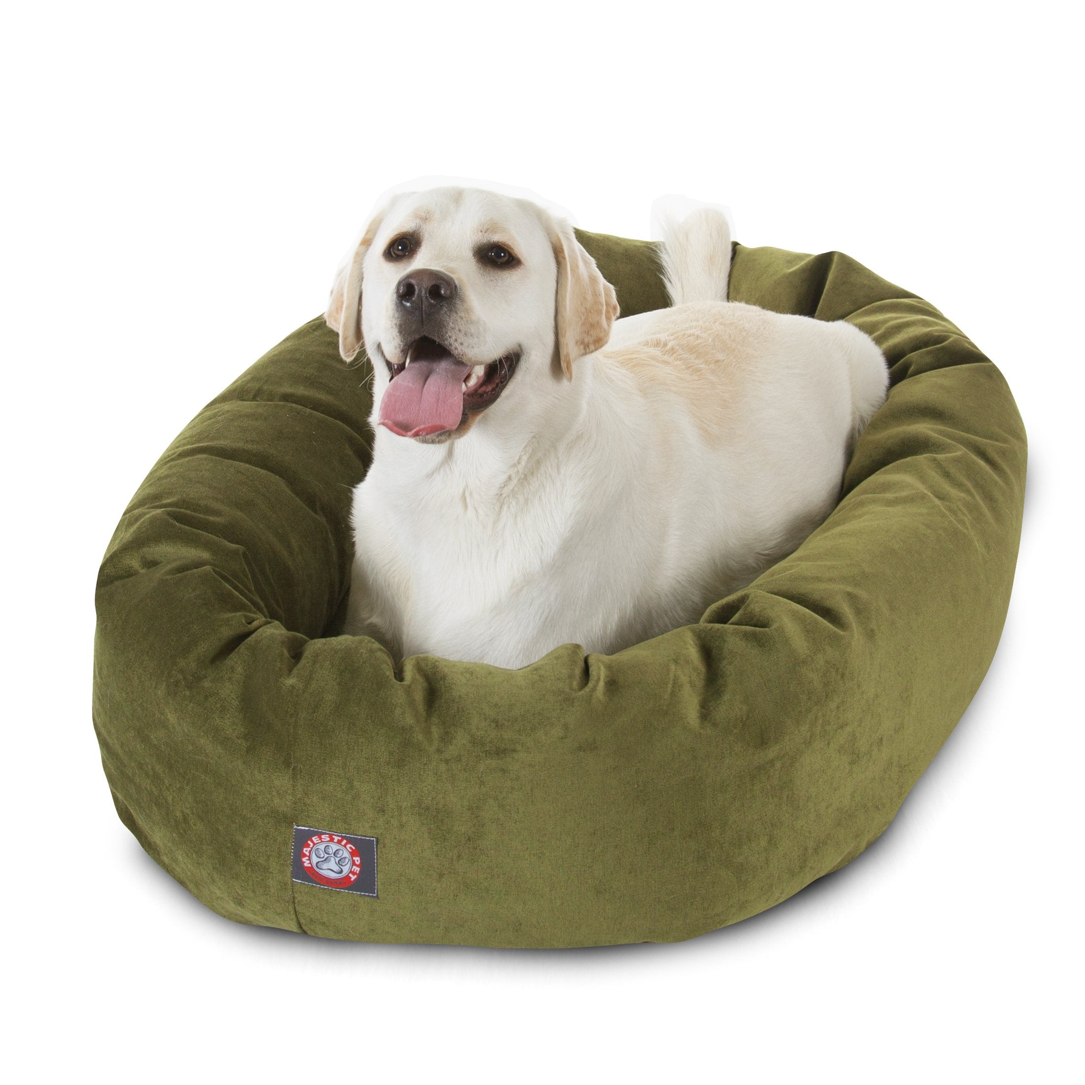 Majestic Pet 40 Inch Micro Velvet Calming Dog Bed Washable – Cozy Soft Round Dog Bed With Spine For Head Support - Fluffy Donut Dog Bed 40X29X9 (Inch) – Round Pet Bed Large – Fern