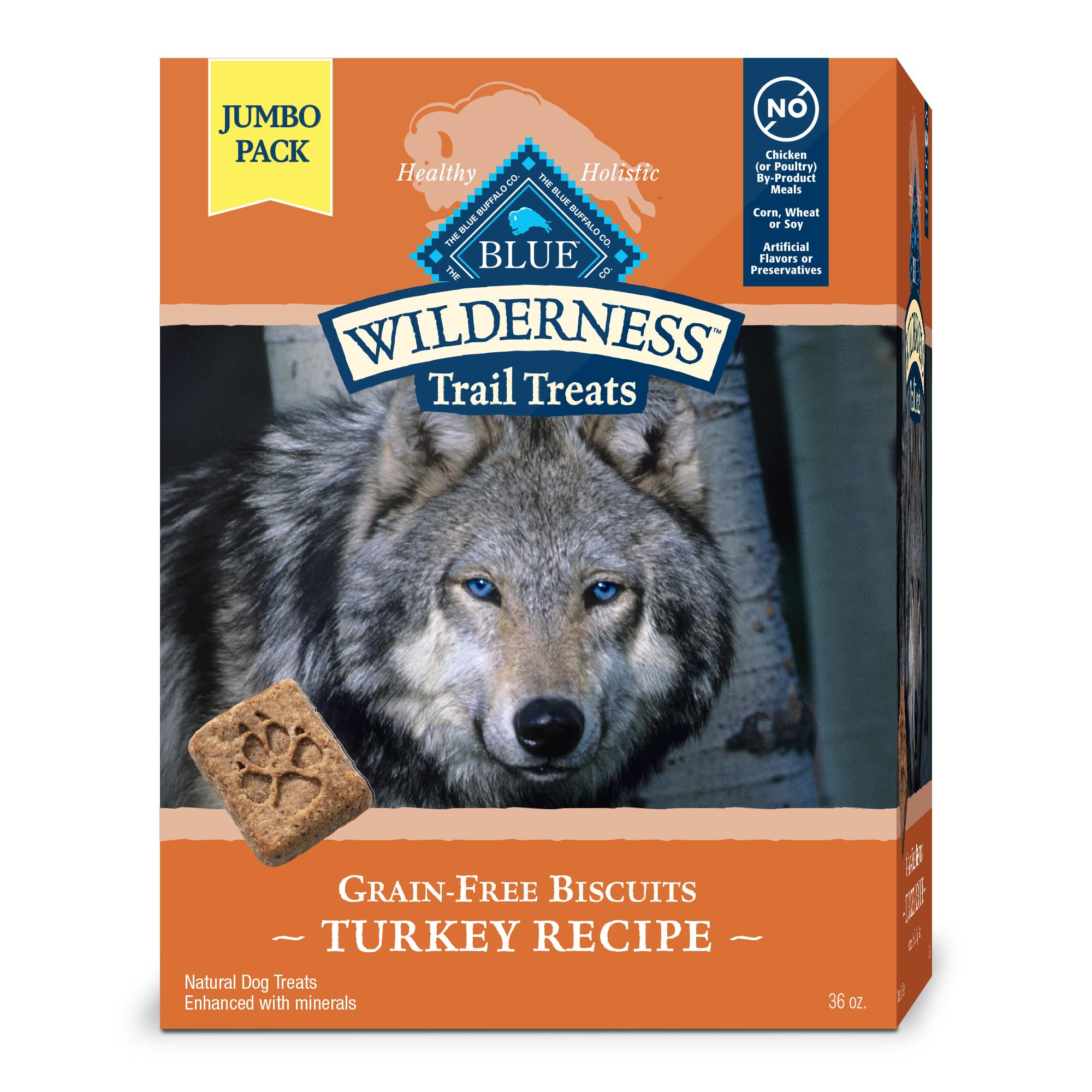 Blue Buffalo Wilderness Trail Treats High Protein Grain Free Crunchy Dog Treats Biscuits, Turkey Recipe, 36-oz box