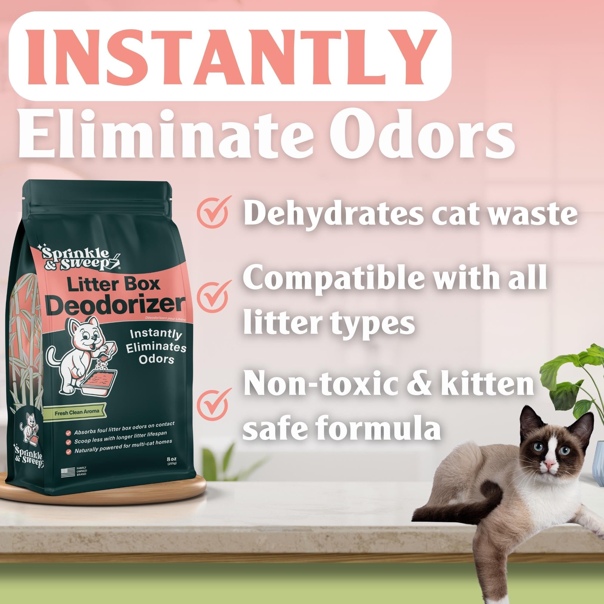 Cat Litter Deodorizer | Odor Eliminator for Litter | Smell Control for Cats | Non-Toxic & Safe for Kittens | Home Odor Neutraliz