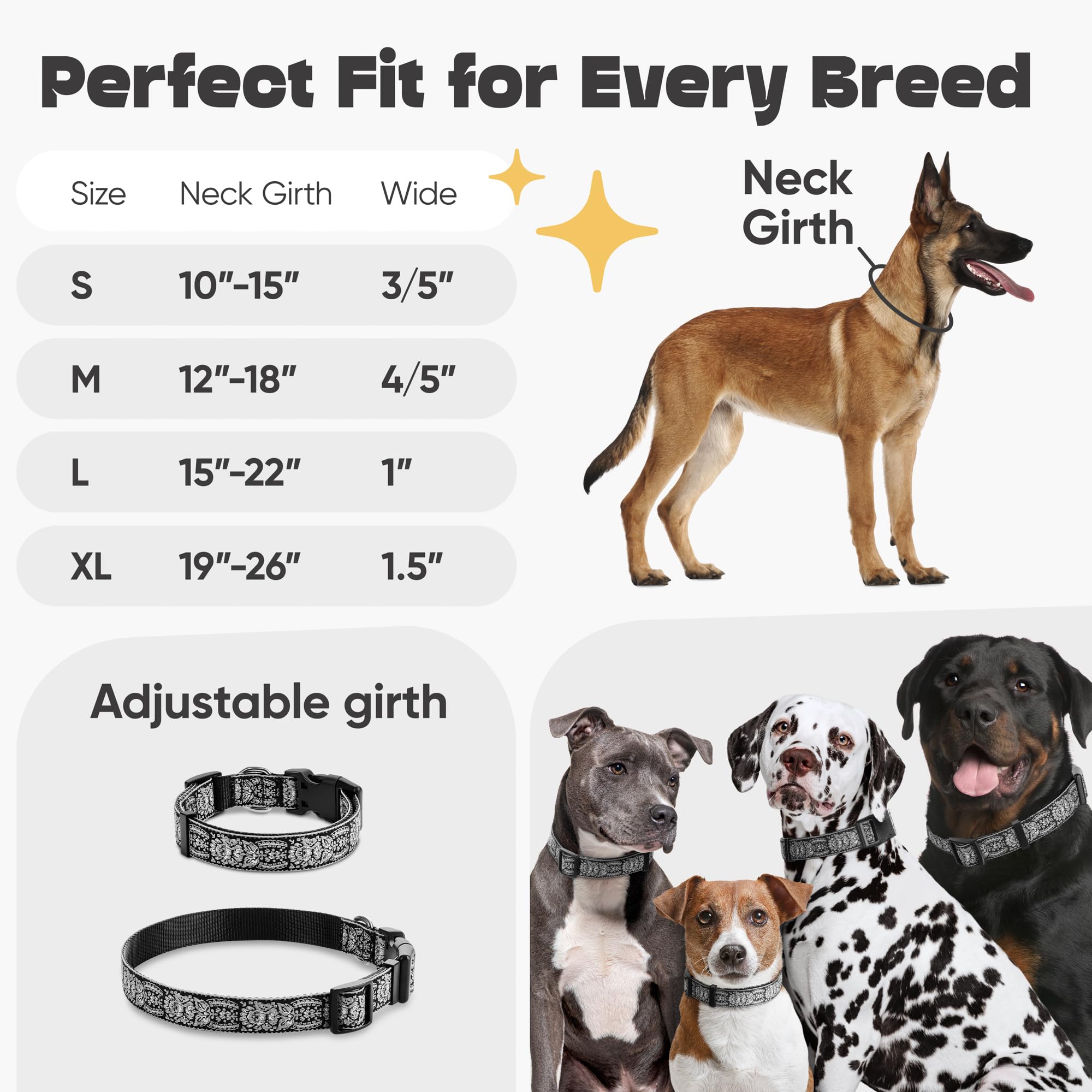 Dog Collar For Medium & Large - Black Silver Woven Pattern On Long Lasting, Adjustable, Strong And Durable Collars For Dogs - Ch