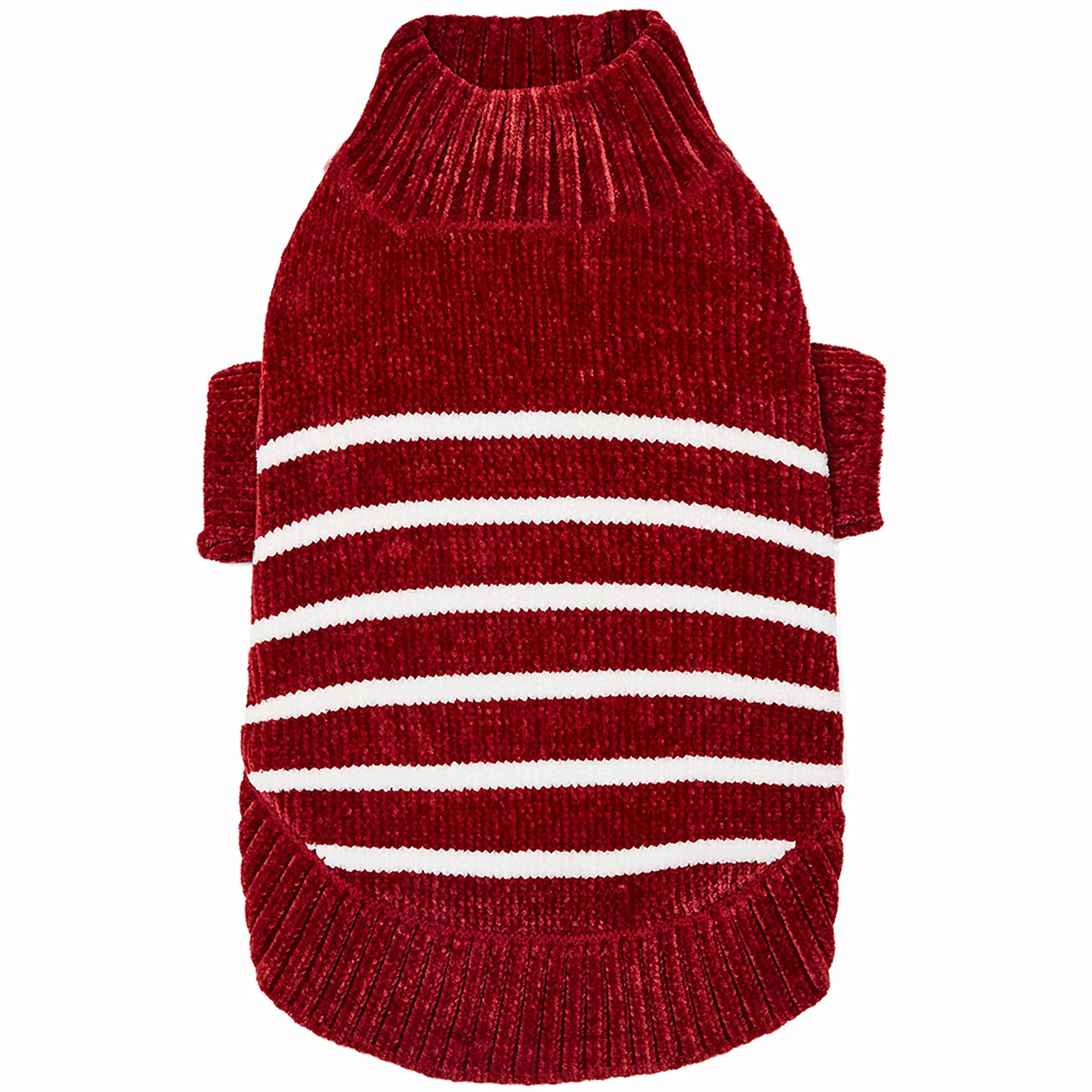Blueberry Pet Cozy Soft Chenille Classy Striped Dog Sweater in Burgundy Red, Back Length 16, Pack of 1 Clothes for Dogs