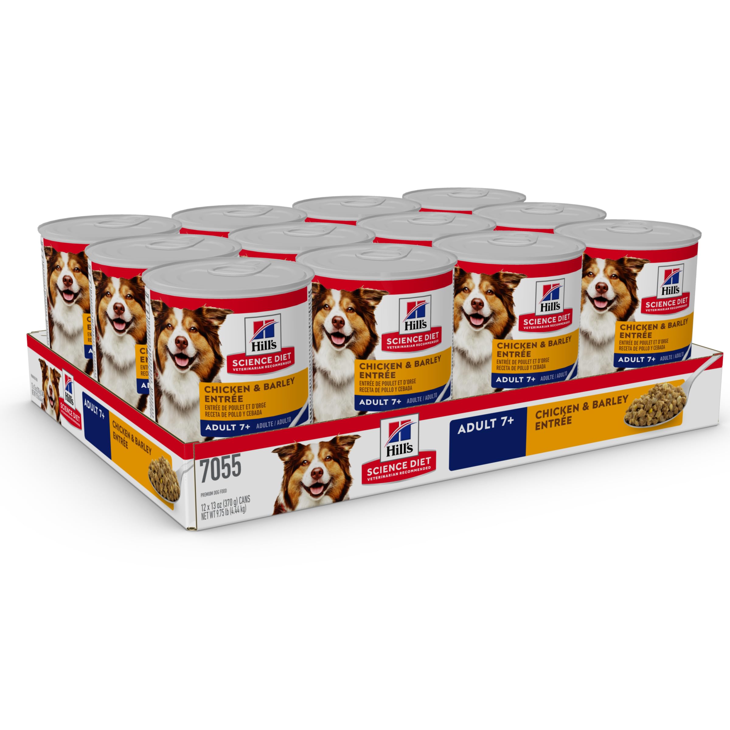 Hills Science Diet Adult 7+, Senior Adult 7+ Premium Nutrition, Wet Dog Food, Chicken & Barley Loaf, 13 oz Can, Case of 12