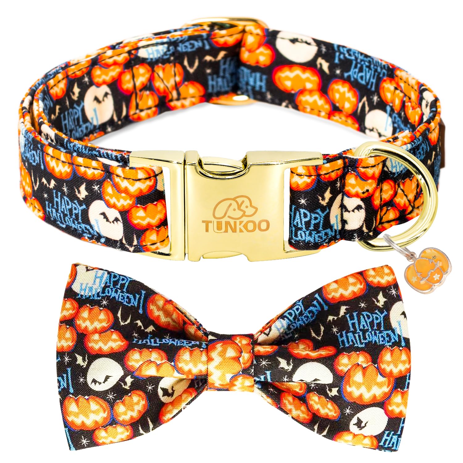Tunkoo Happy Halloween Dog Collar With Pumpkin - Durable, Adjustable, And Stylish Pet Collar Available In Small, Medium, Large M