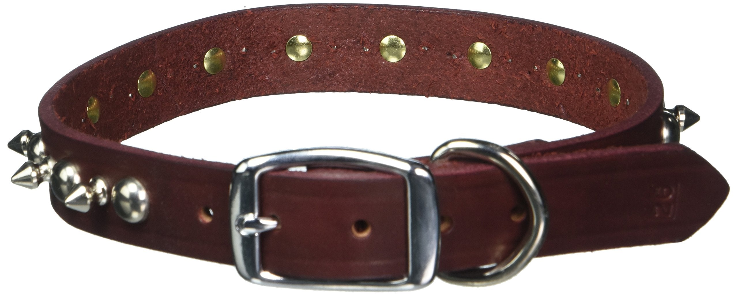 Omnipet Leather Brothers 100Lks-Bu26 1 X 26-Inch Regular Spiked And Studded Latigo Leather Dog Collar, X-Large, Burgundy