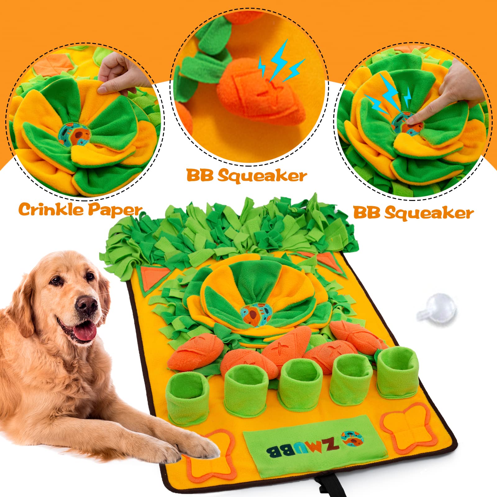 ZMUBB Pet Snuffle Mat for Dogs Sniff Mat Nosework Feeding Mat Slow Feeder Interactive Dog Puzzle Toys for Training and Stress Re