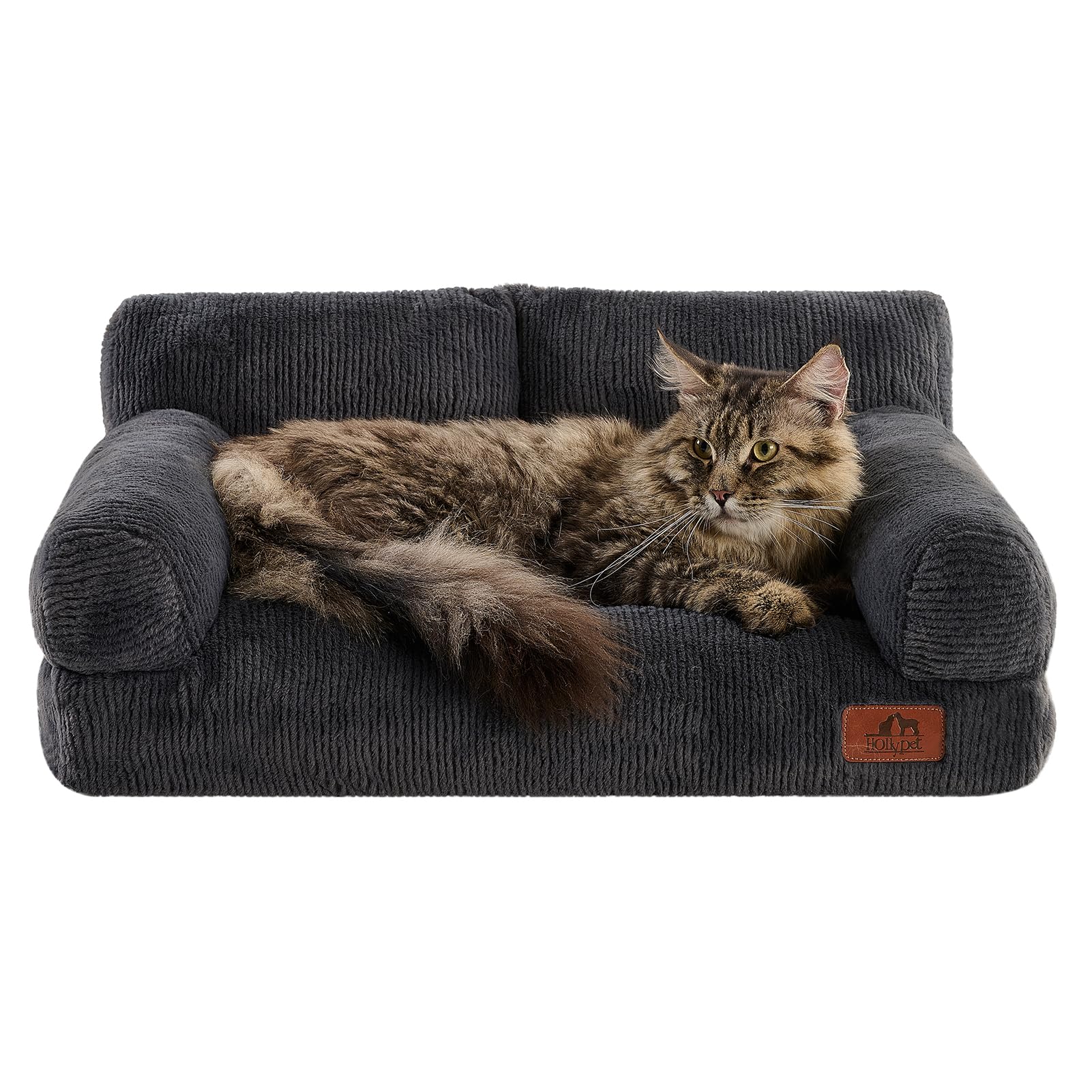 Hollypet Fluffy Dog Cat Bed Pet Couch Beds Plush Soft Warming Washable Puppy Bed for Small Medium Dogs and Large Cats, Dark Char