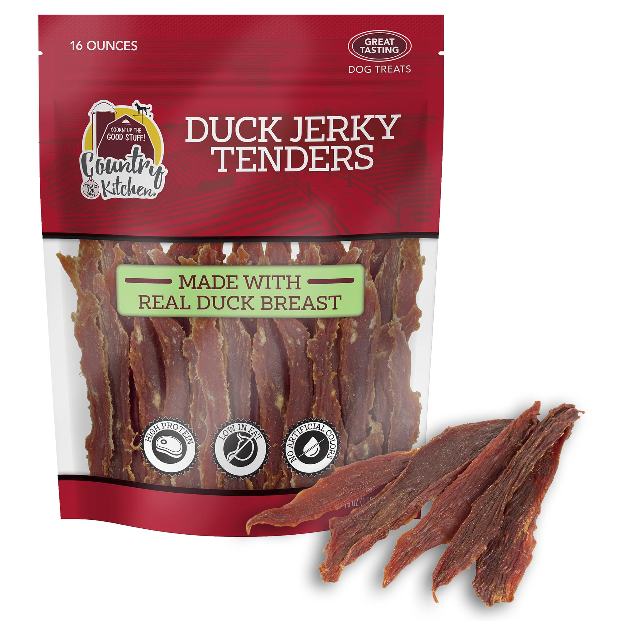 Country Kitchen Duck Jerky Tender Dog Treats, Made with Real Duck, High Protein, Low Fat, No Artificial Colors, 16 oz