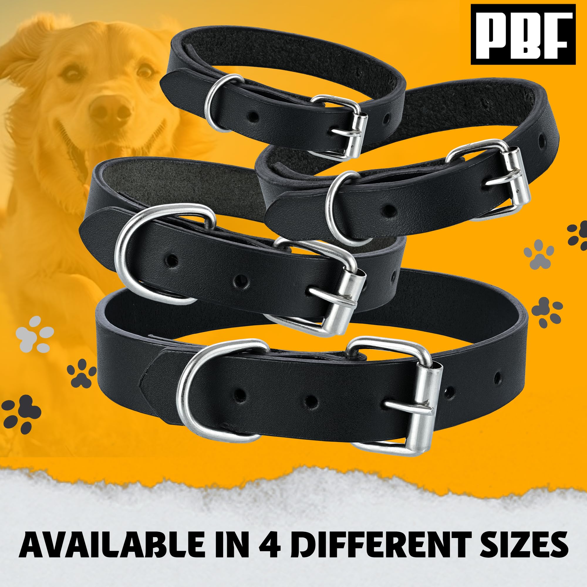 Pbf Genuine Leather Dog Collar - Heavy Duty, Thick And Durable Collar For Small, Medium, Large, And Extra Large Dogs (Black, Ext