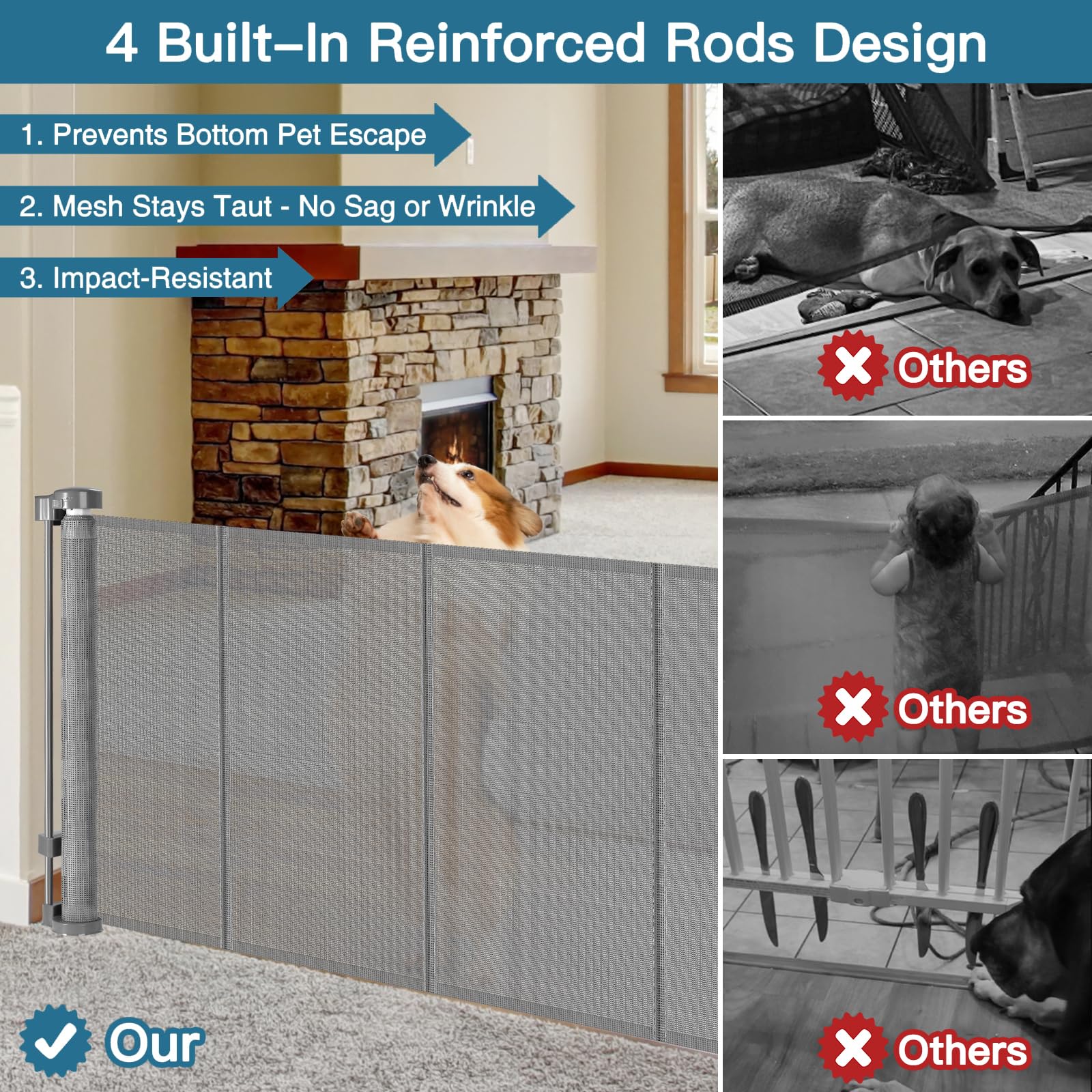 Stcockis 28" Tall Retractable Baby Gate - 80" Wide Mesh Dog Gate, Gray, Model XMF-X666666, Ideal for Stairs and Doorways