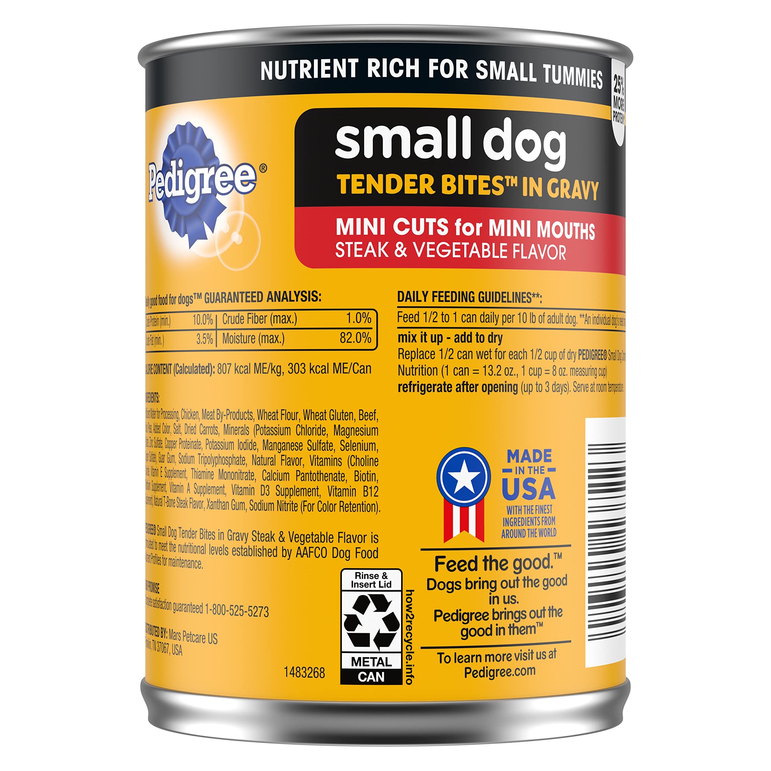 Pedigree Small Dog Tender Bites in Gravy Wet Dog Food, Steak & Vegetable Flavor, 13.2 oz. Cans (12 Count, Pack of 1)