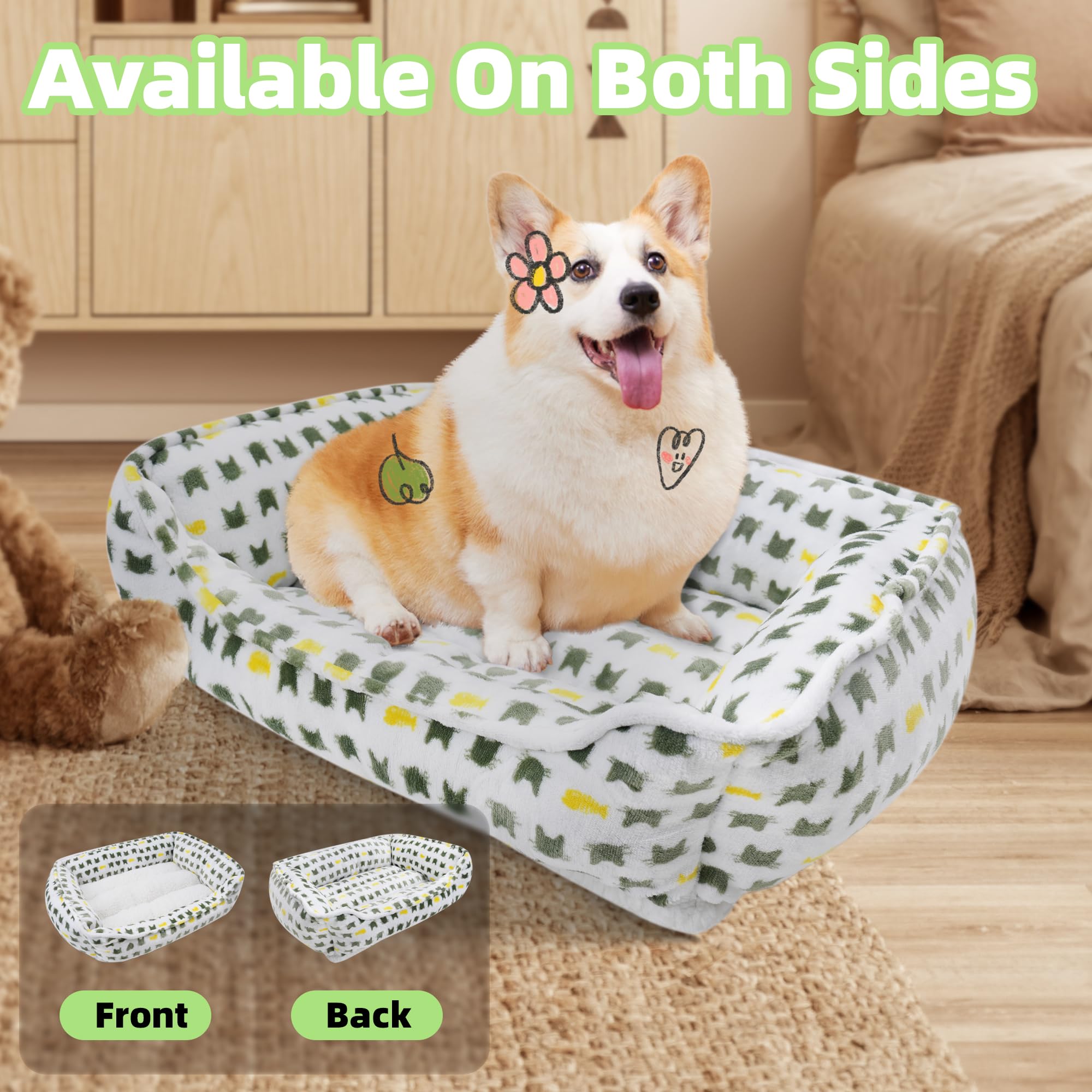 Aiwikide Dog Sofa Bed, Anti-Anxiety Puppy Cuddler Bed For Puppy Dog & Cat, Rectangle Washable Bed With White Mattress, Extra Sma