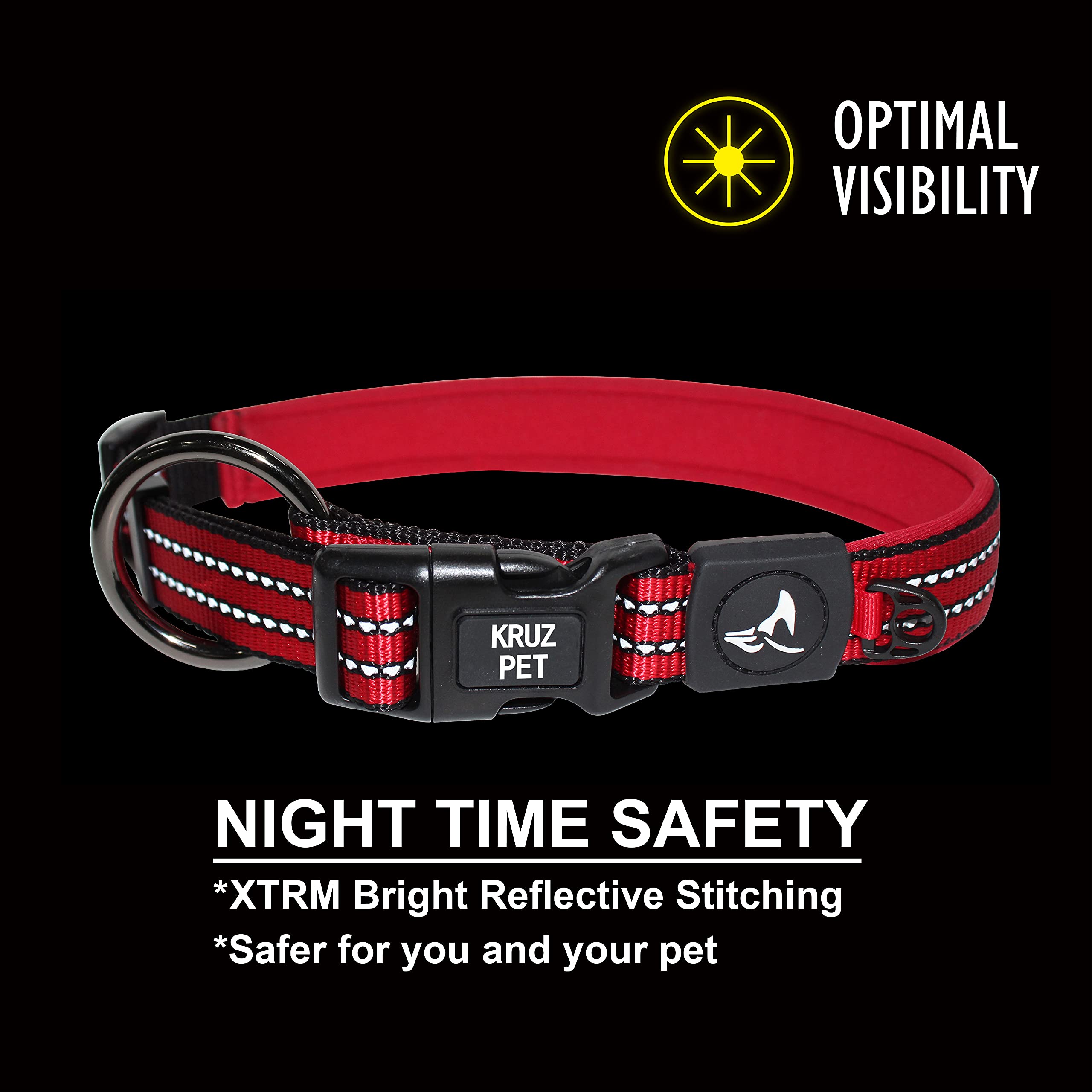 Kruz Pet Kzv006-05S Reflective Dog Collar For Small, Medium, Large Dogs, 100% Nylon Adjustable Pet Neck Collar, Heavy Duty O-Rin