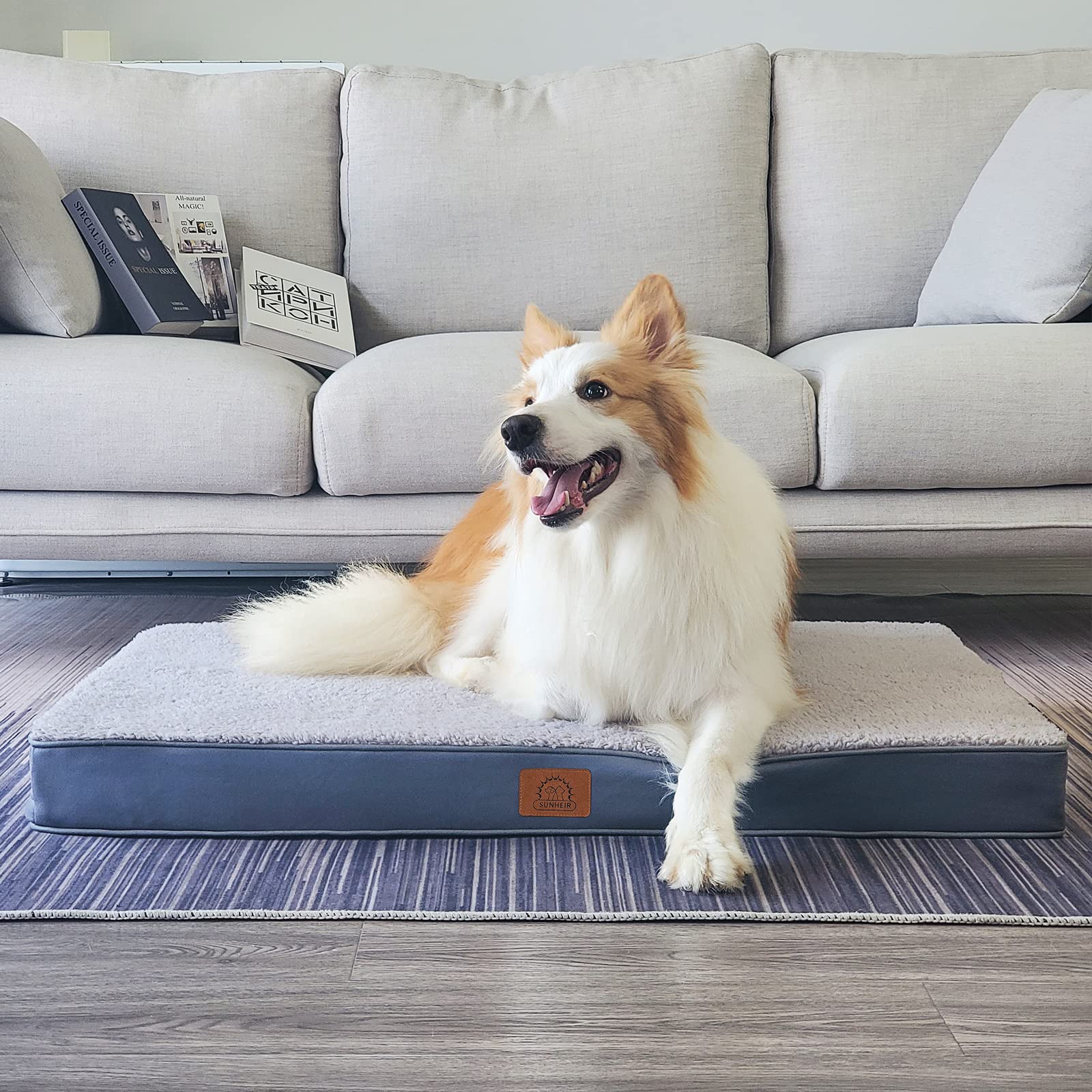 Extra Large Dog Bed Waterproof Dog Bed, Jumbo Orthopedic Dog Beds With Removable Washable Cover For Large Dogs, Pet Bed Mat Egg-Crate Foam, 54'X42'X4', Grey