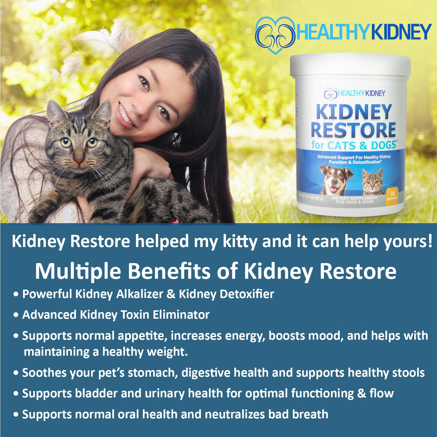 Kidney Support, Natural Renal Supplements to Support Pets, Feline, Canine Healthy Kidney Function and Urinary Track. Essential f