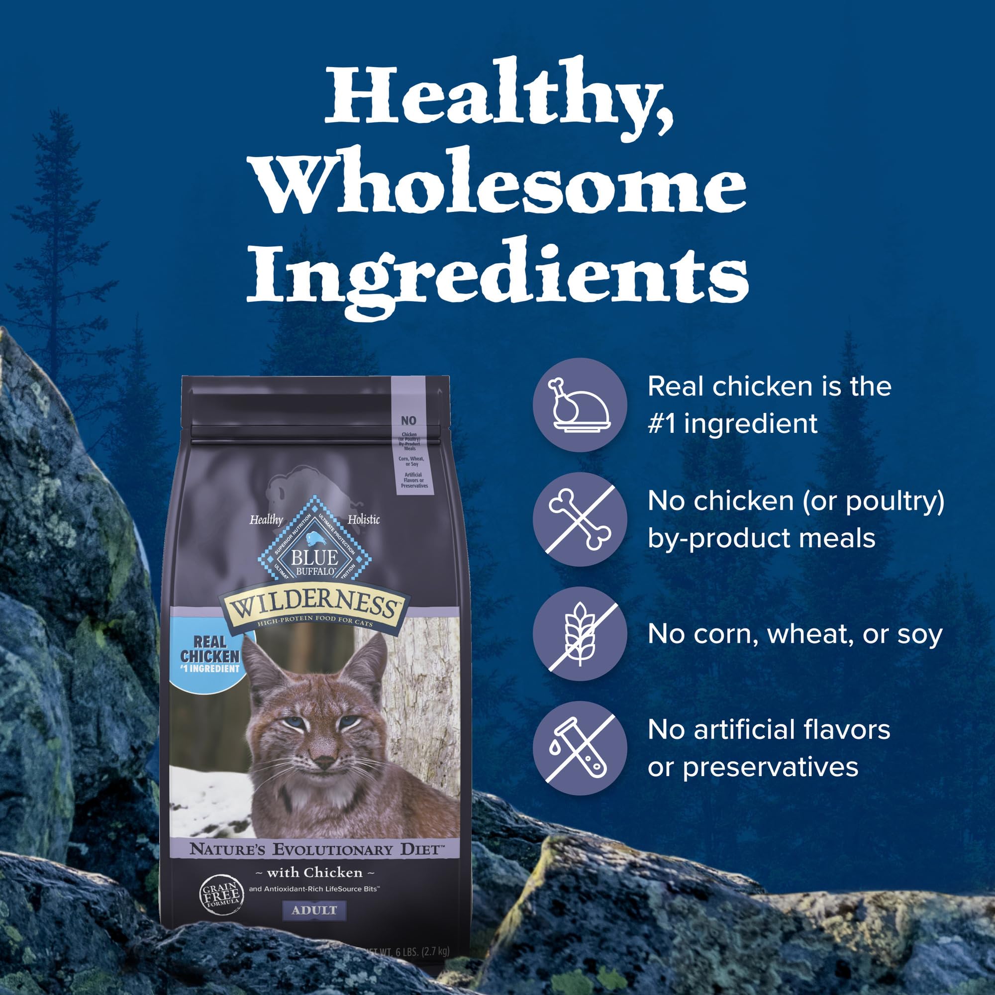 Blue Buffalo Wilderness Natures Evolutionary Diet High-Protein, Grain-Free Natural Dry Food for Adult Cats, Chicken, 9.5-lb Bag