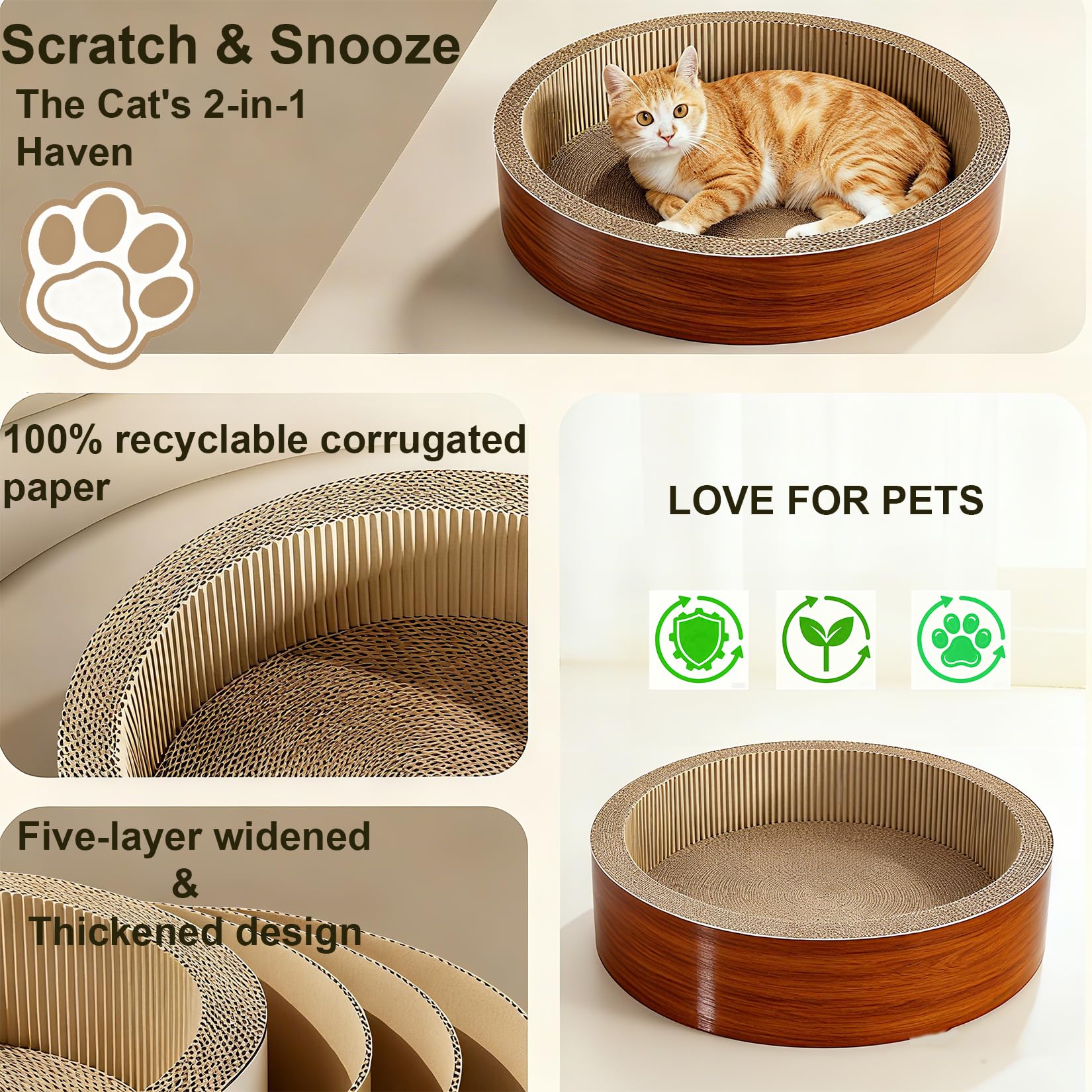 Cat Scratcher Post & Board, Round Cat Scratching Lounge Bed, Durable Pad Prevents Furniture Damage, 17.32 x 17.32x 6.11