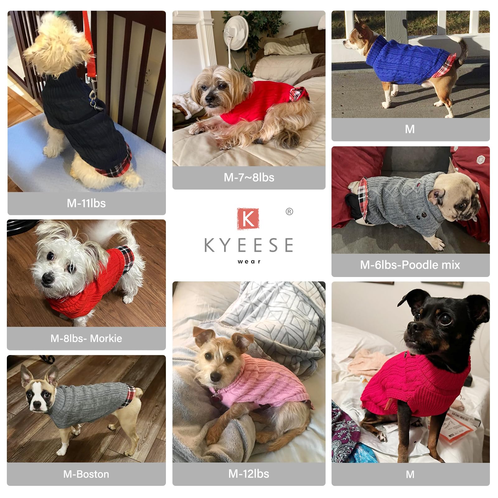 Kyeese Small Dog Sweaters With Gingham Patchwork Doggie Sweater Knitwear Pullover Warm Pet Sweater For Fall Winter