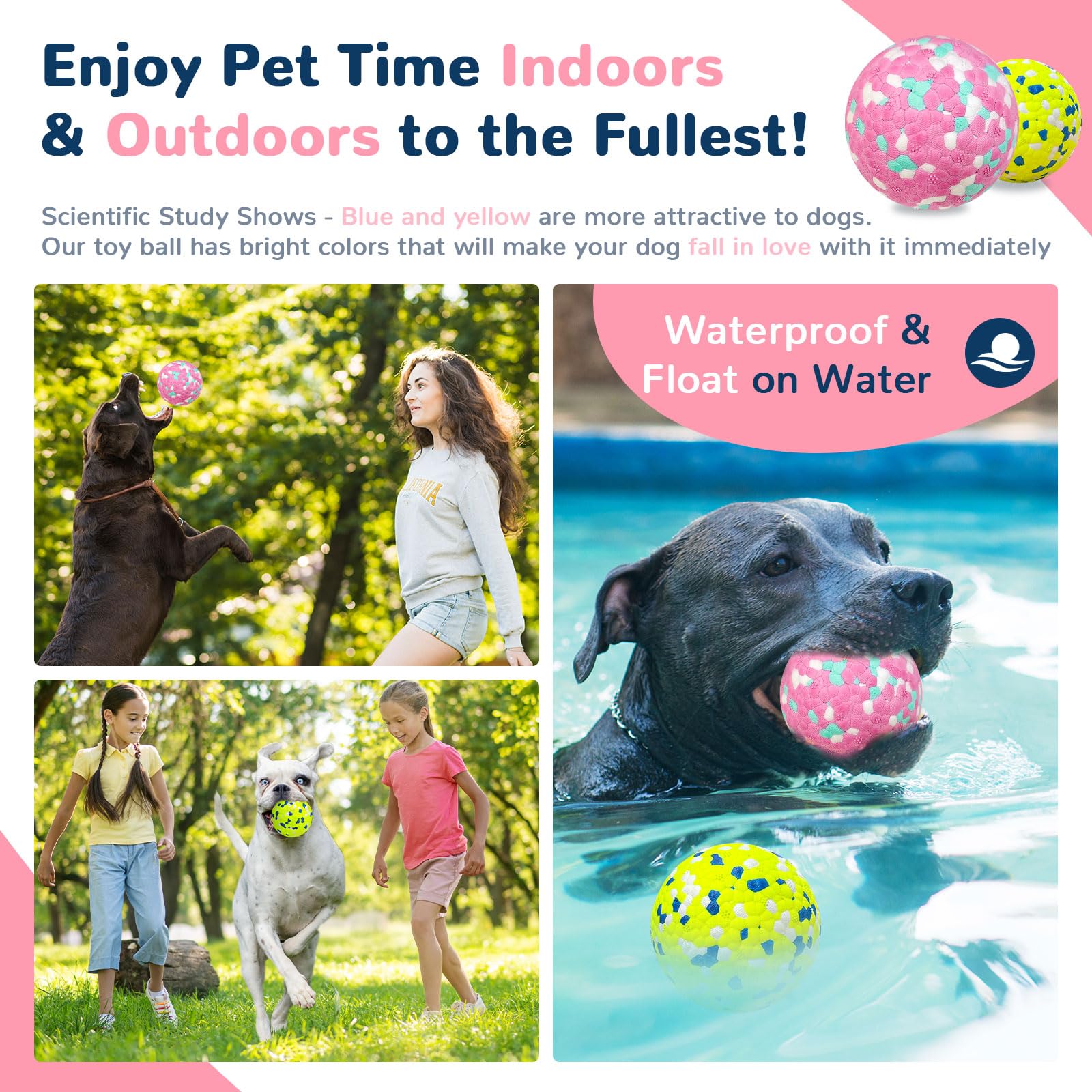 Petcare 2 Pack Dog Balls Toys For Aggressive Chewers Indestructible Tennis Balls For Medium Large Dogs Water Toy Chew Ball Tough