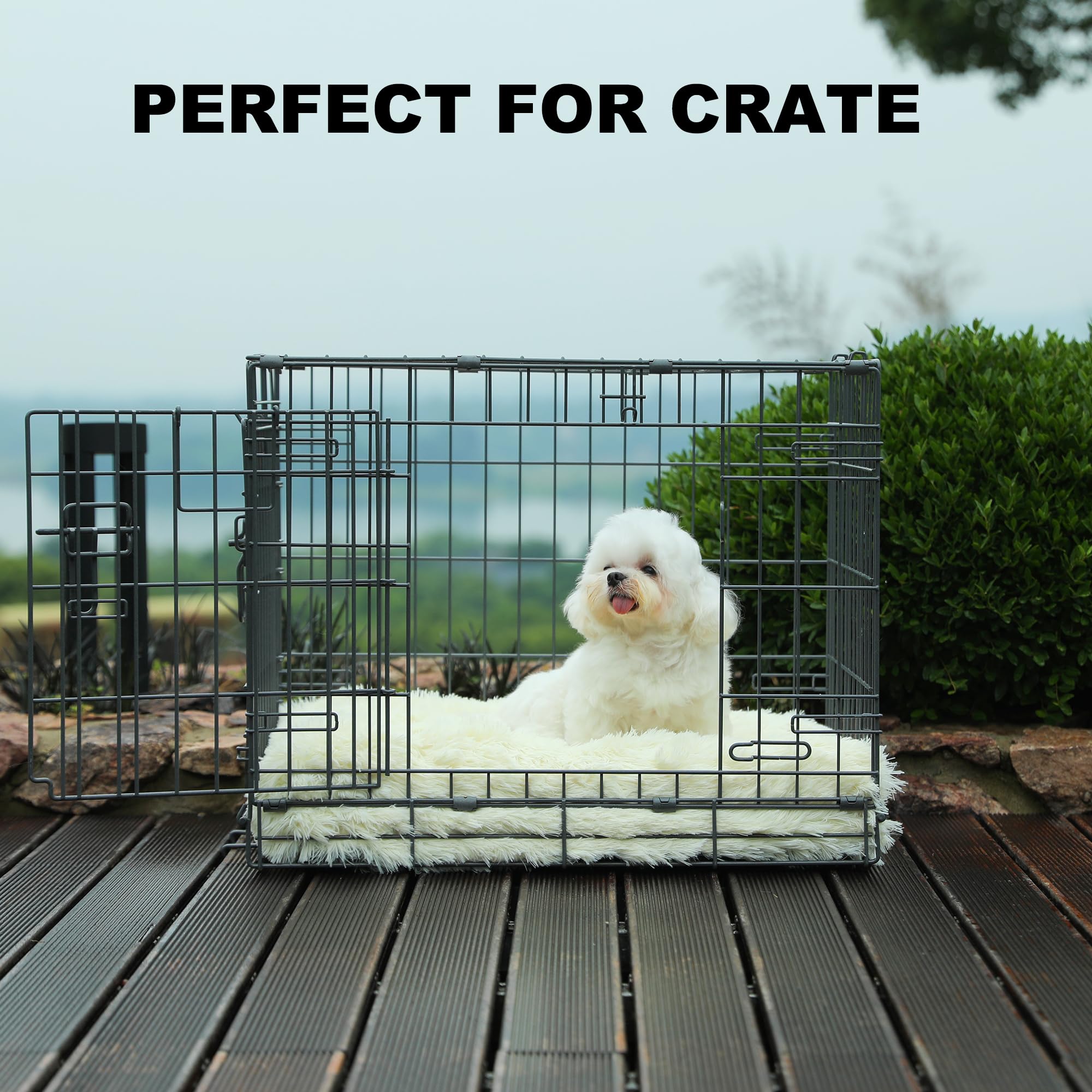 Bedfolks Waterproof Dog Crate Pad, Plush Dog Kennel Bed With Removable Cover, Faux Fur, Washable, 21''X13'', Cream