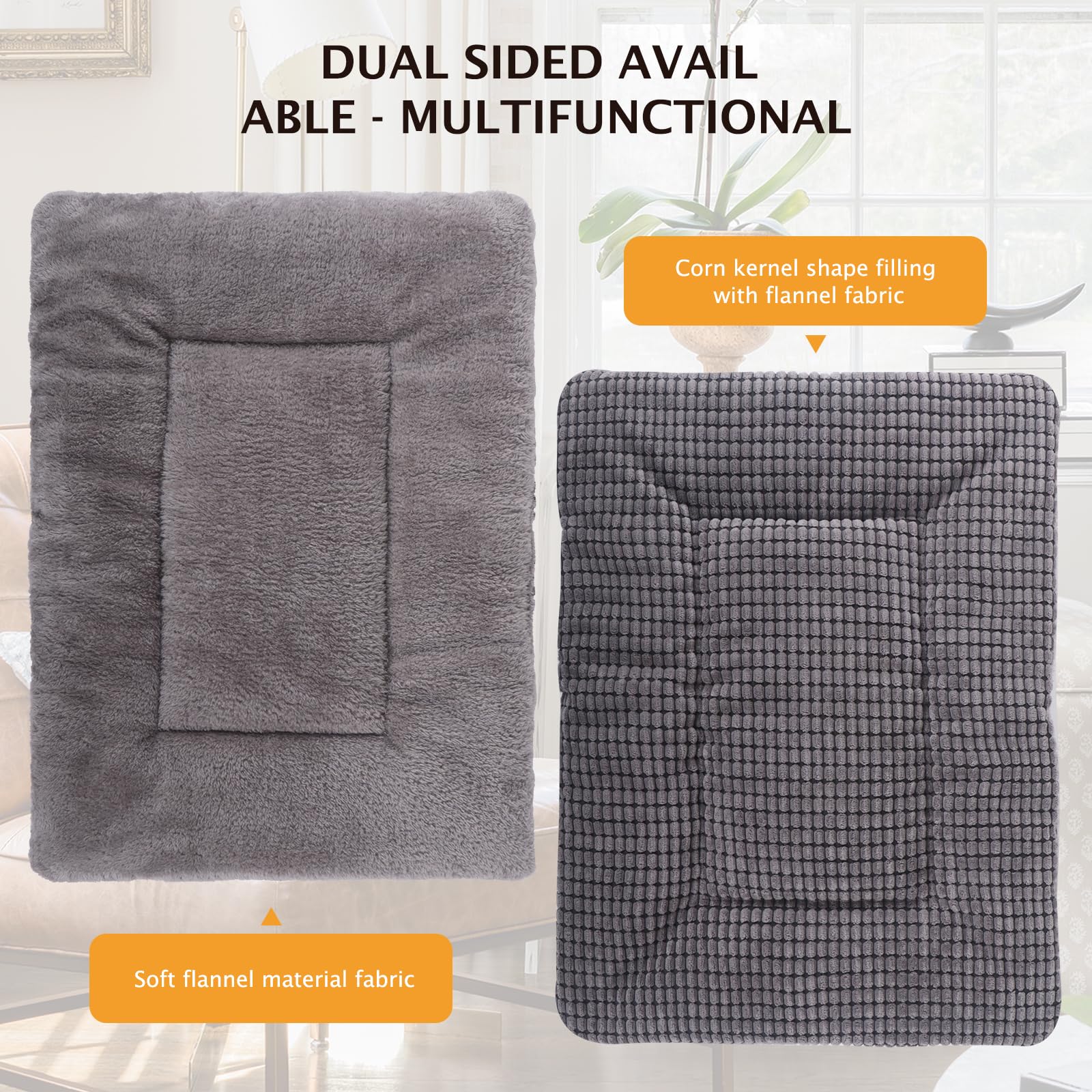 Vetasac Reversible Dog Bed Mat With Plush And Corn Velvet,Soft Warm Pet Cushion, Dual Purpose Washable Sleeping Mattress Bed For Small Medium Large Dog And Cat Xb004 (42'X28', Light Grey)