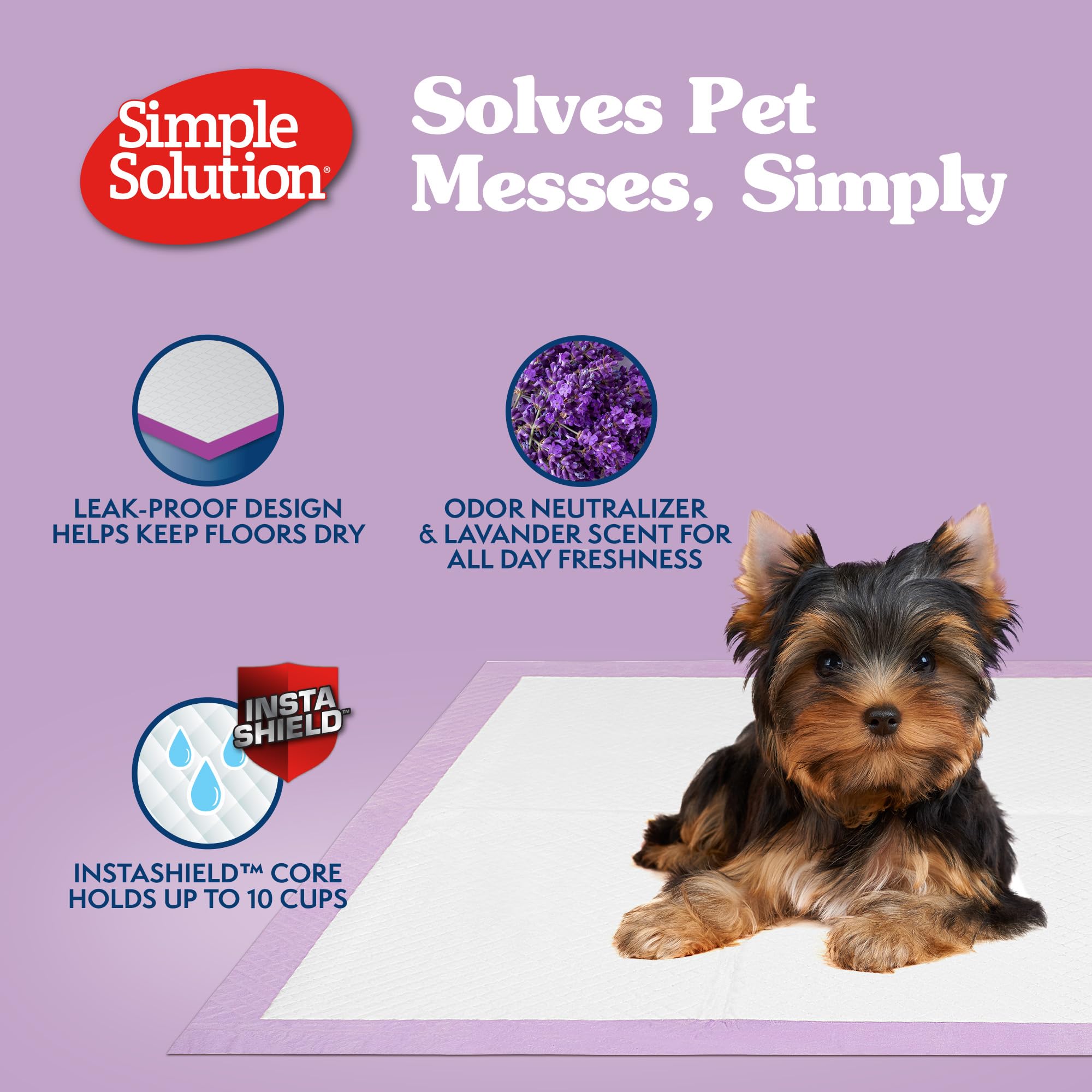 Simple Solution XL Disposable Dog Pee Pads, 6-Layer Absorbent, Leak Proof, Lavender Scent, 23"x24", 100 Count