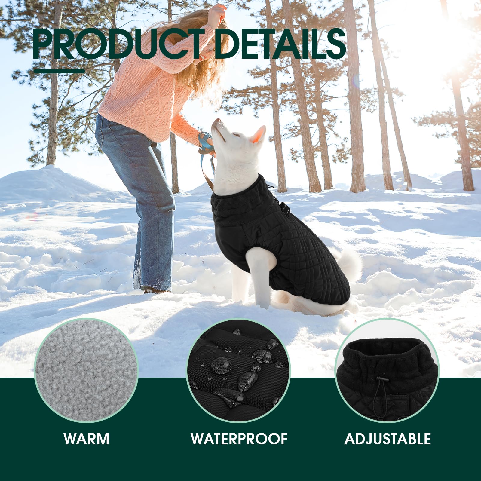 Kuoser Warm Dog Coat With Built-In Harness For Small Dogs, Windproof Winter Vest For Pug, Dachshund, Black S