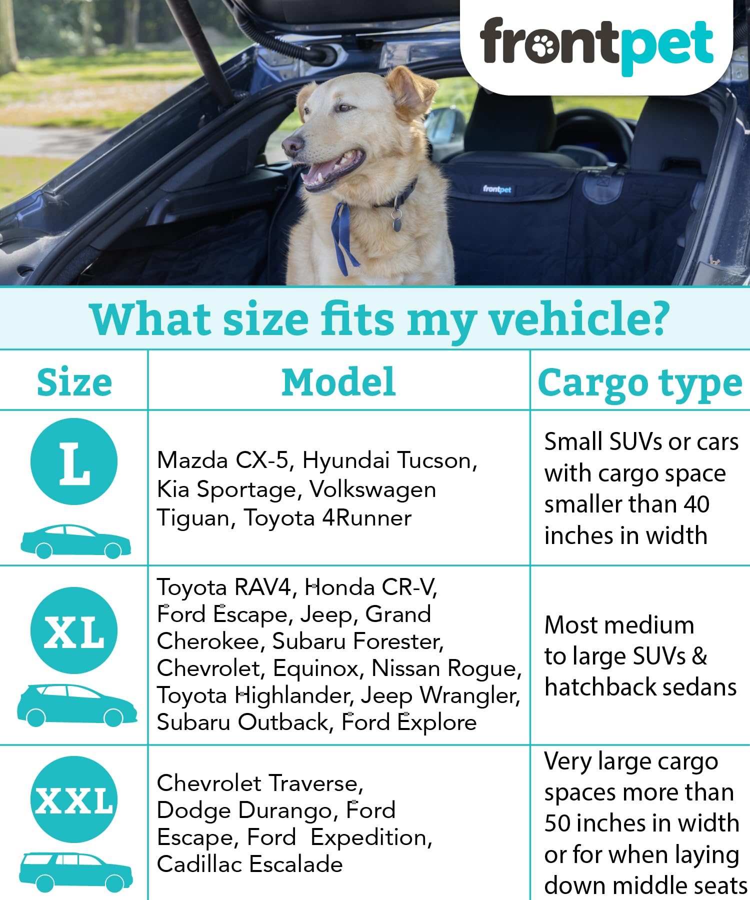 Frontpet Suv Cargo Liner For Dogs - Water-Resistant Pet Trunk Cargo Cover Mat For Suvs And Sedans With Bumper Flap Protector, Trunk Cover, Non-Slip Liner, (58' X 58') Upgraded 2025