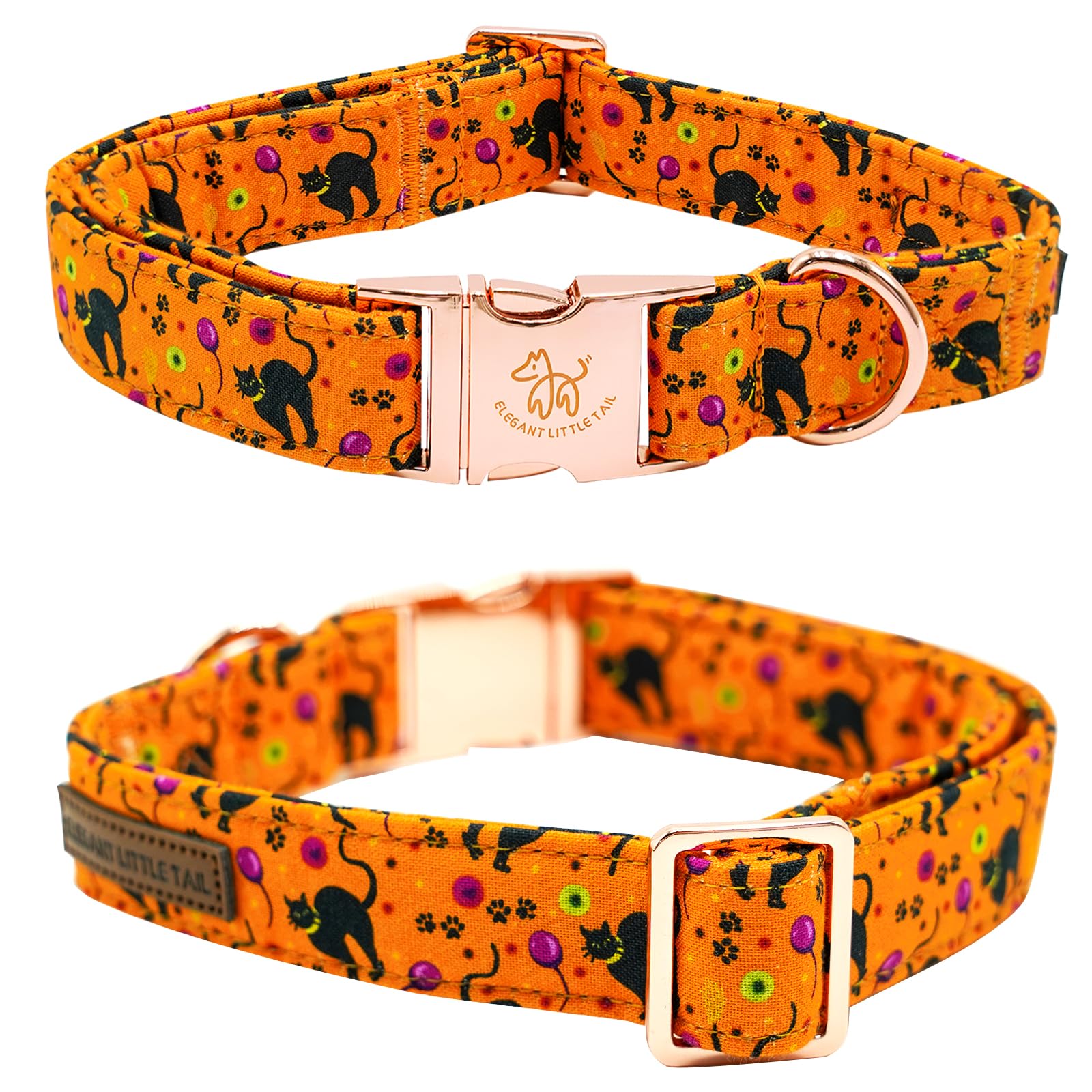 Elegant Little Tail Dog Collar, Halloween Dog Collar Cat Print Pet Collar Dog Girl Boy Pet Collar Puppy Collar Cotton With Metal