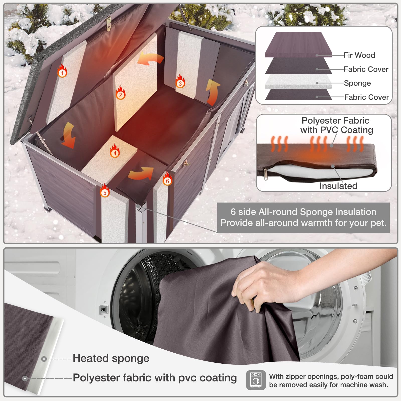 Outdoor Dog House 59.1'' Extra Large 100% Insulated Dog Kennel With Liner Keep Warm In Winter,Metal Frame Dog Cage