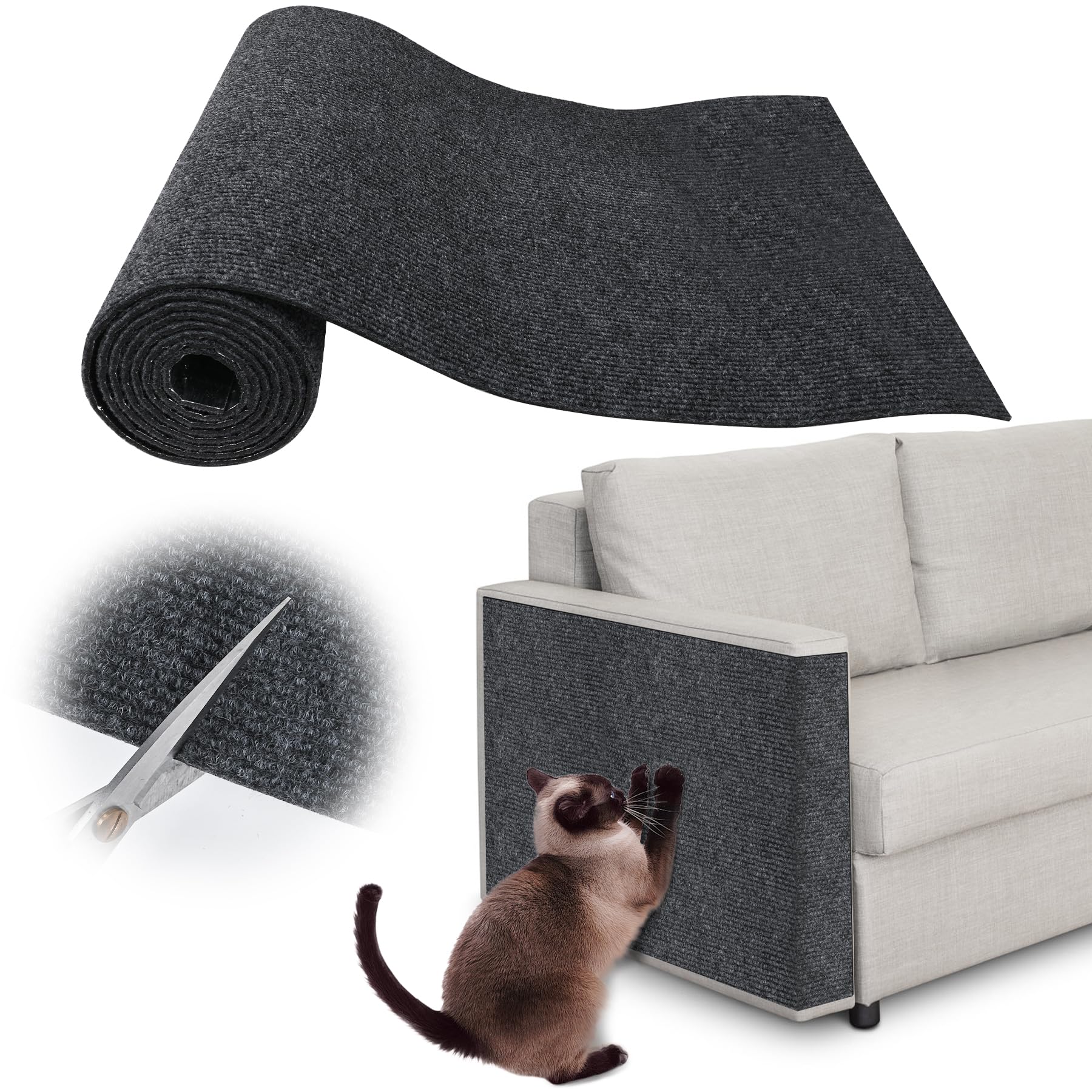 Cat Scratch Furniture Protector - 40' X 15.8' Trimmable Self-Adhesive Cats Claws Scratch Pads, Furniture Protection From Cats/