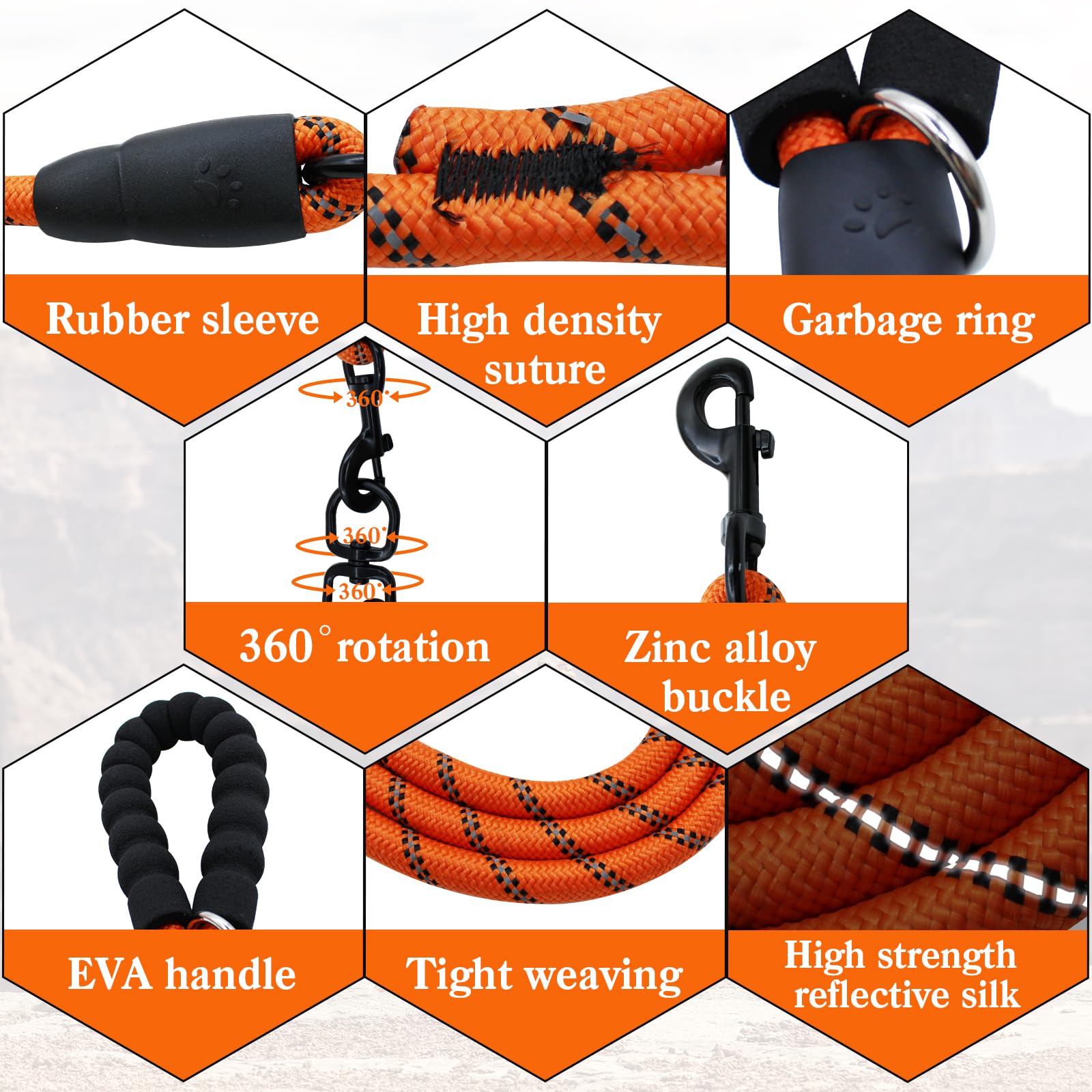 Dual Dog Leash - 2 Way, 360 Swivel No-Tangle Walking Leash For Dual Dogs, Orange Reflective Double Leash