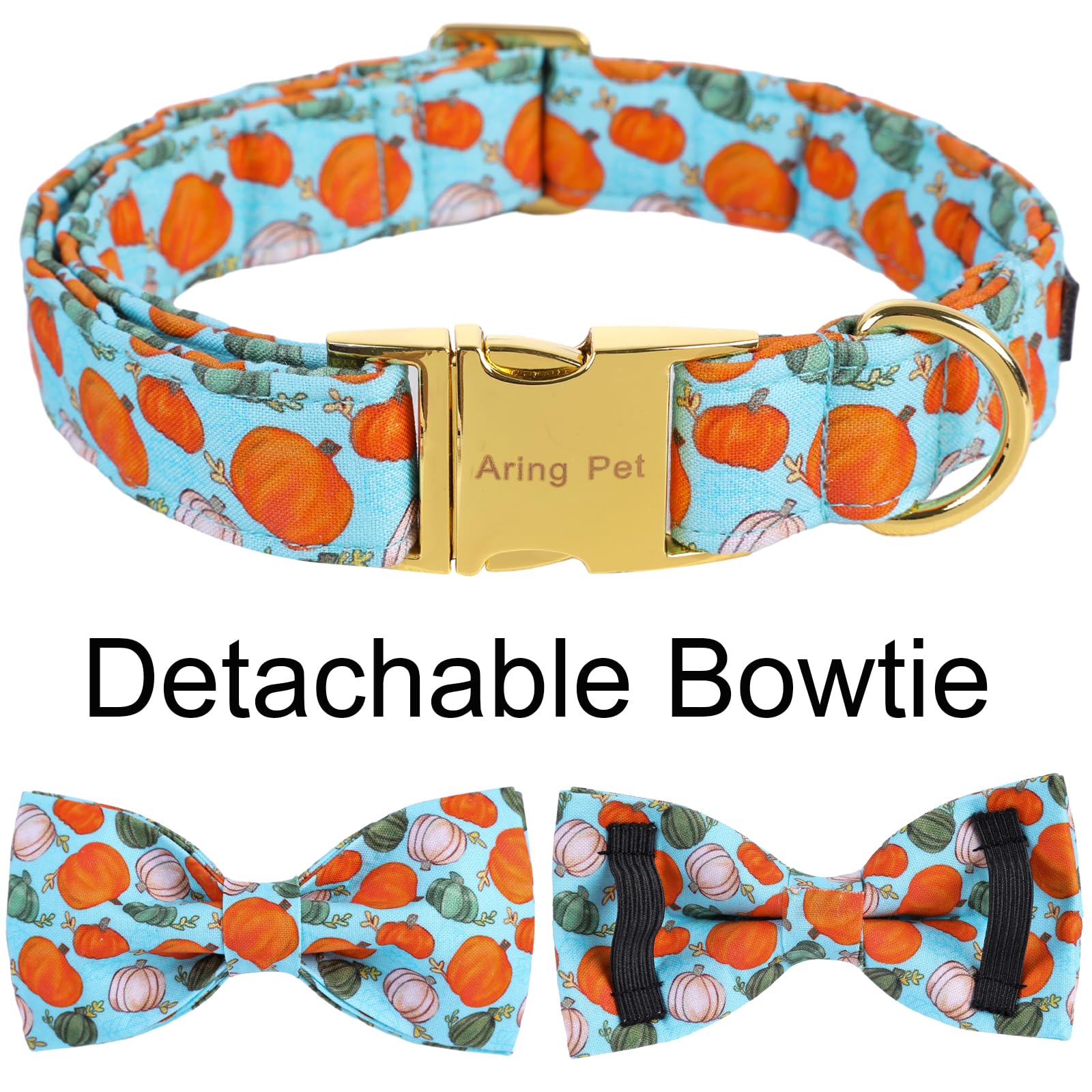 Aring Pet Halloween Dog Collar Cotton Pumpkin Dog Collar With Bow, Adjustable Blue Pumpkin Dog Collars Puppy Collars With Metal Buckle