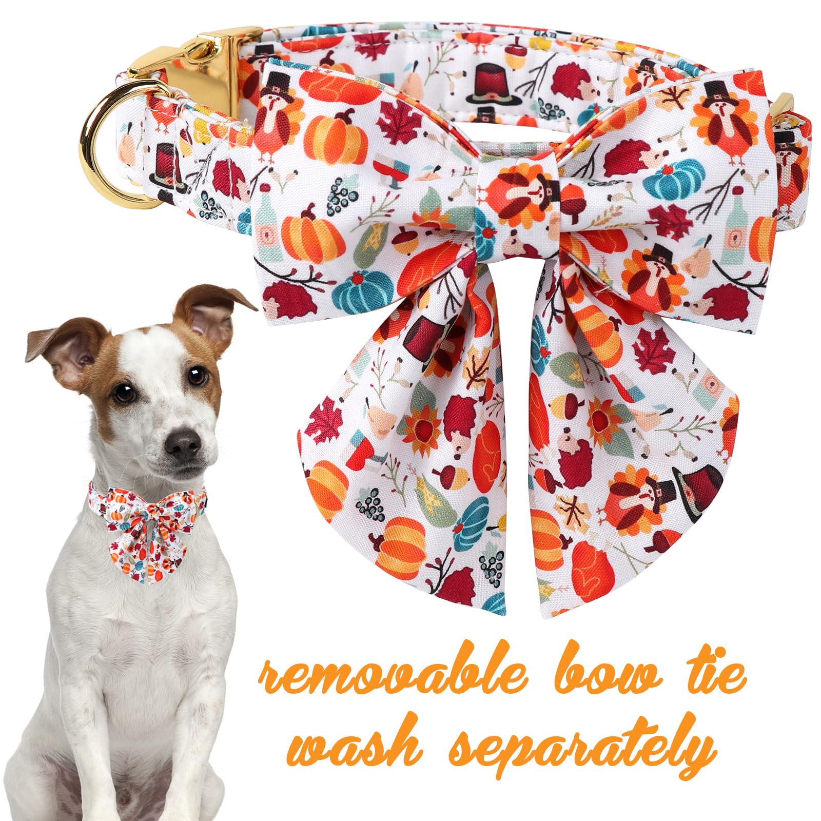 Unique Style Paws Cotton Thanksgiving Dog Collar With Bow Halloween Pumpkin Plaid Dog Collar With Bow Tie For Small Medium Large Dogs Pets Gifts