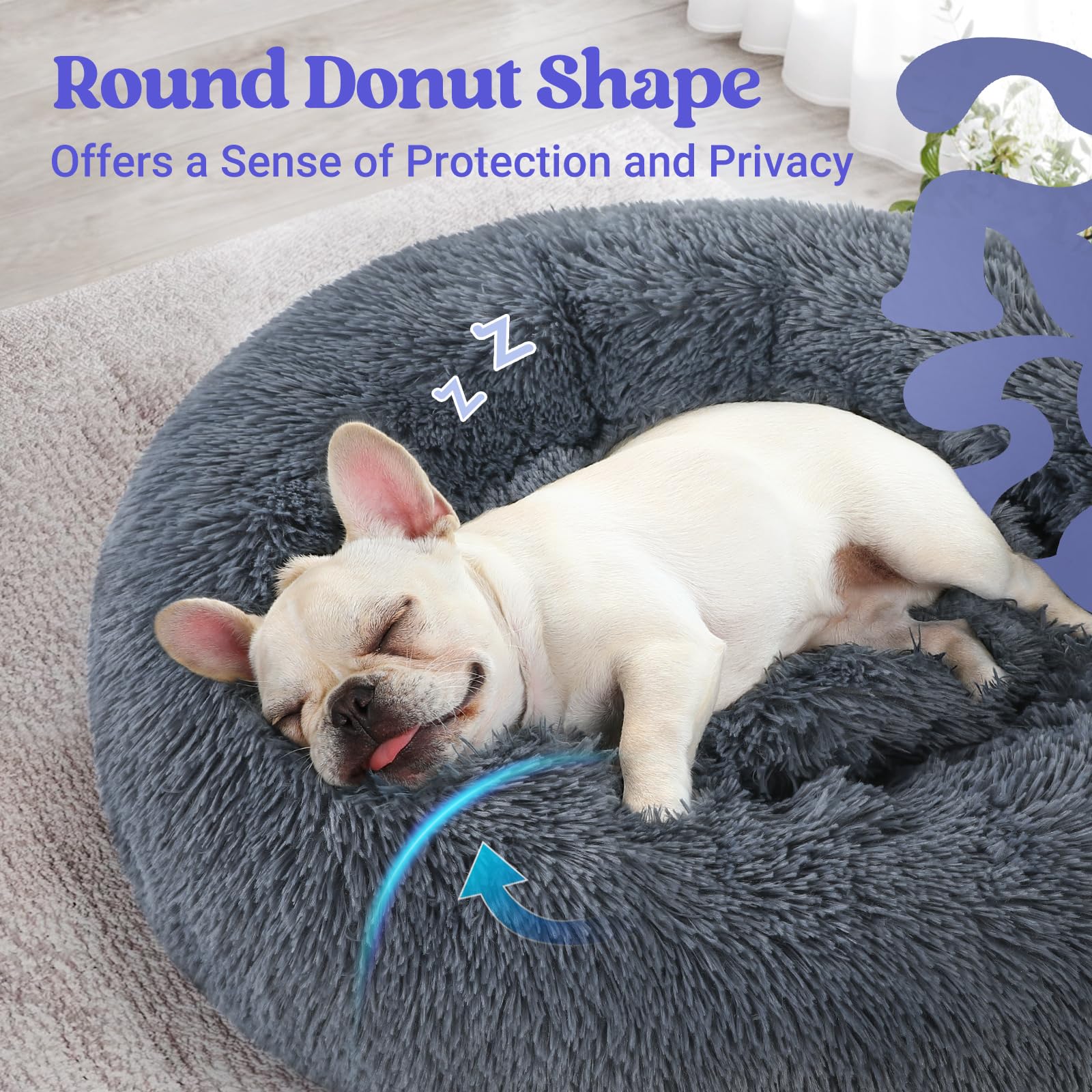 Rabbitgoo Cat Beds For Indoor Cats, 24 Inches Cat Bed Machine Washable, Fluffy Round Pet Bed Non-Slip, Calming Soft Plush Donut Cuddler Cushion Self Warming For Small Dogs Kittens, Dark Grey, Large