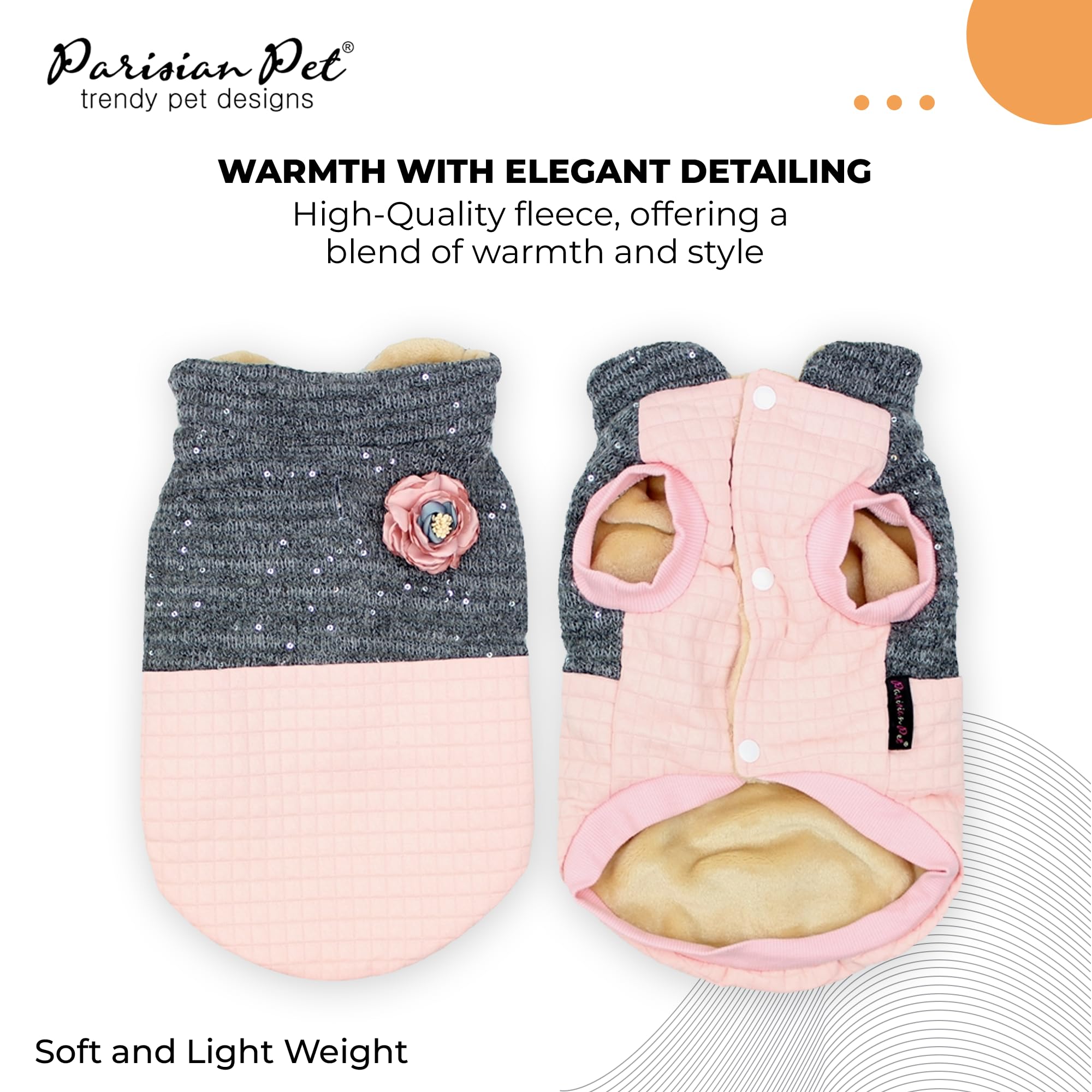 Parisian Pet Pink Winter Coat - Windproof And Warm Fleece Dog Jacket - Quilted Design - Fancy Flower Theme - 3Xl For Large Dogs