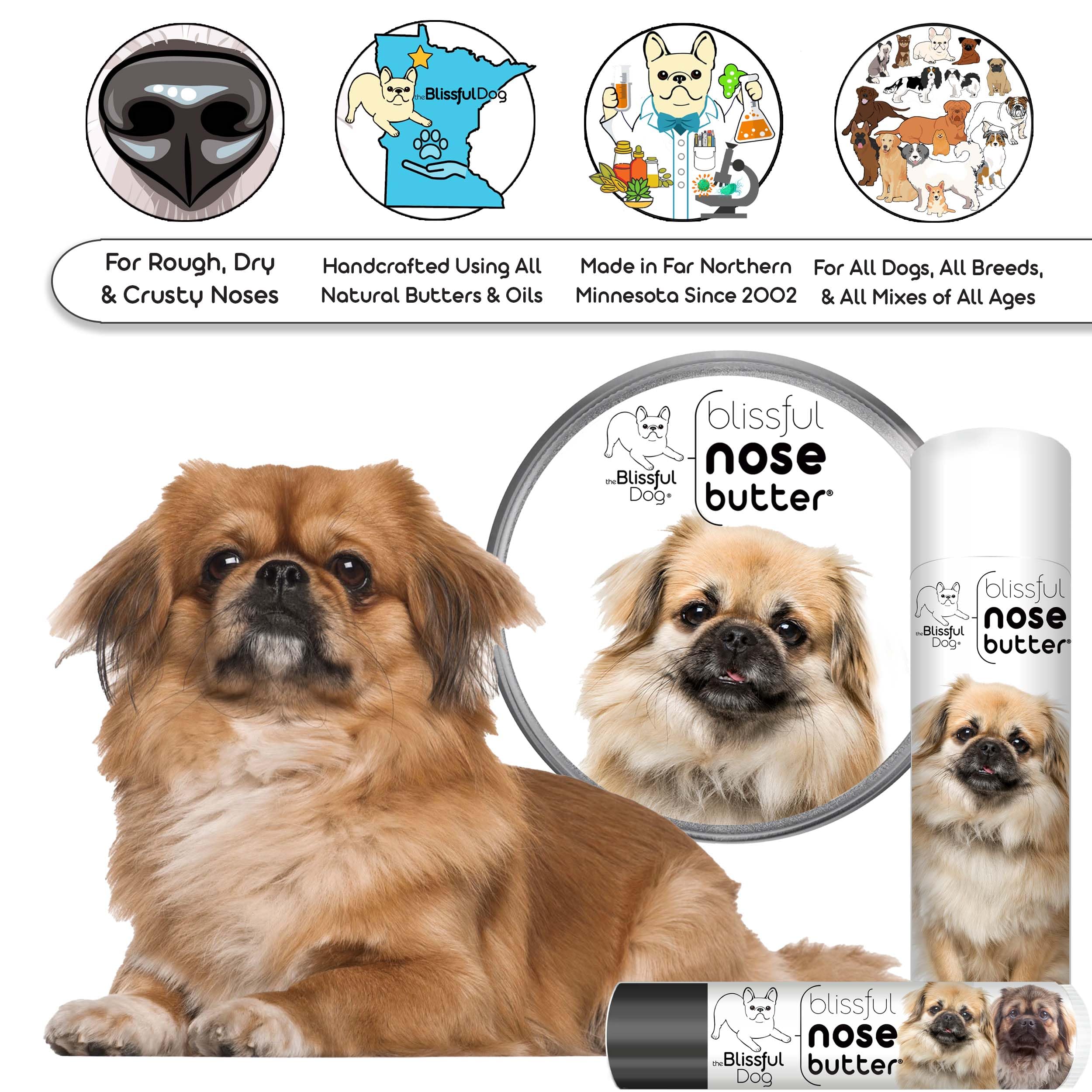 The Blissful Dog Tibetan Spaniel Unscented Nose Butter - Dog Nose Butter, 8 Ounce