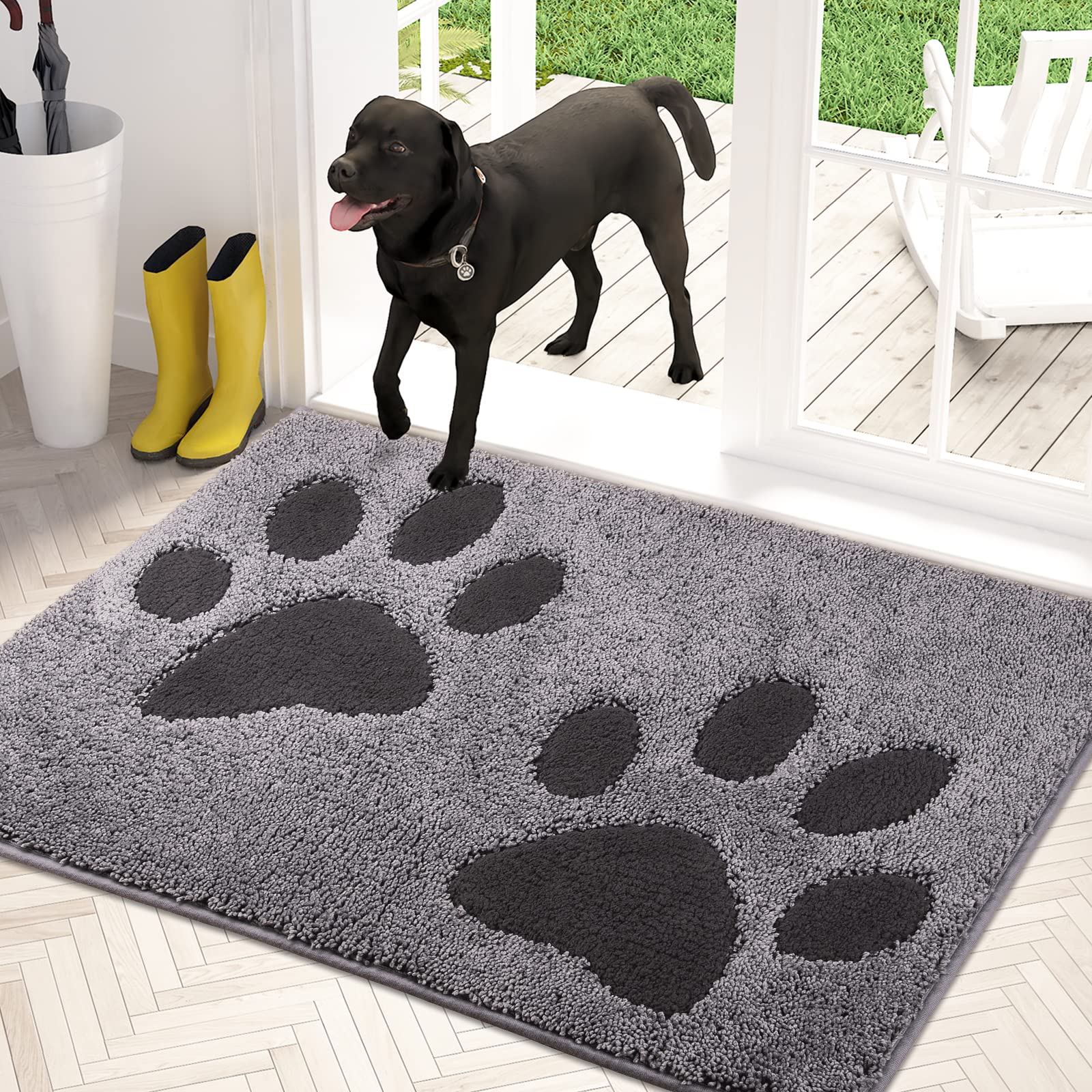 PURRUGS Dirt Trapper Door Mat 33.5  x 59 , Non-Skid/Slip Machine Washable Microfiber Entryway Rug, Dog Doormat, Super Absorbent 