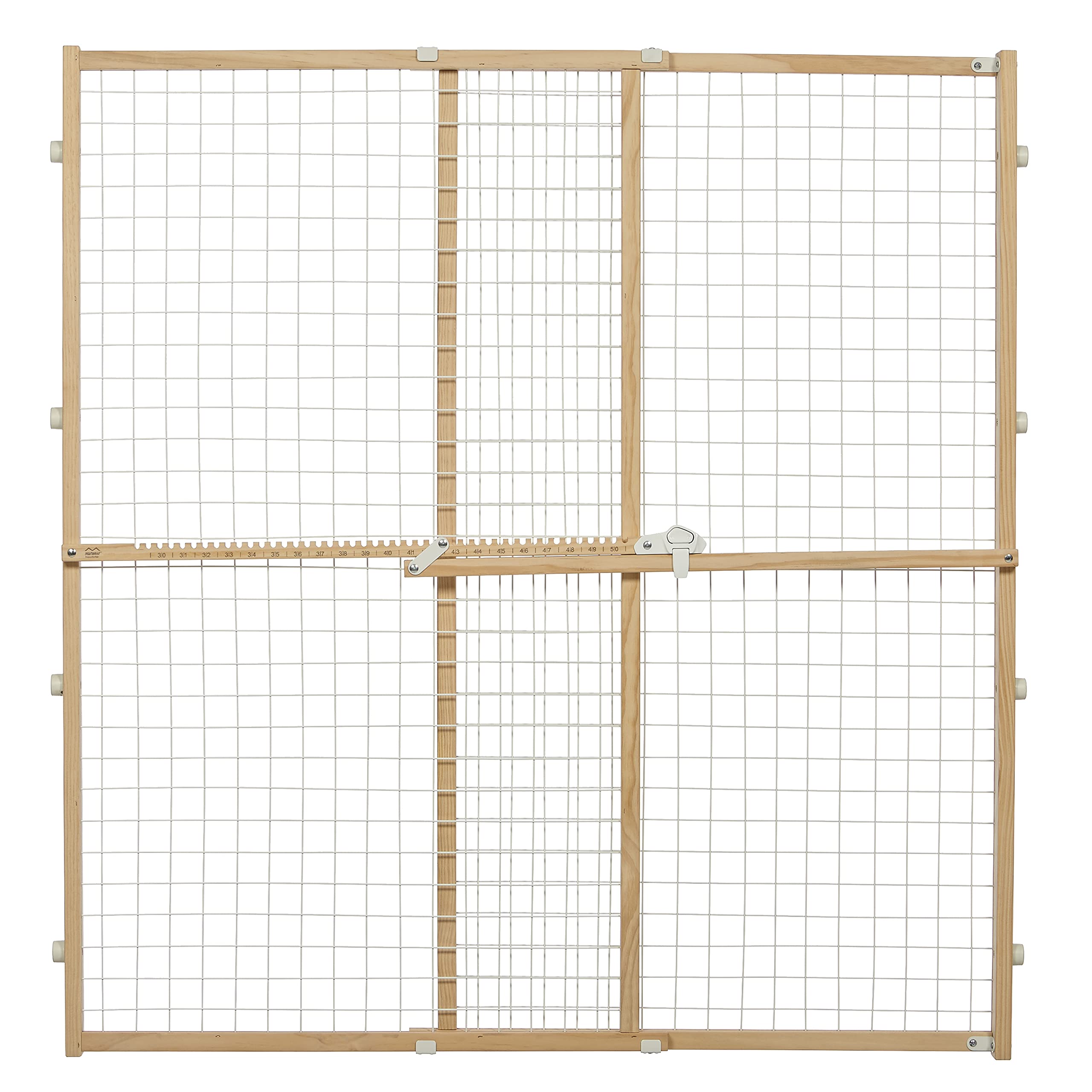 Midwest Homes For Pets Wire Mesh Pet Safety Gate, Pressure Mounted Dog Gate Measures 44 Inches Tall & Expands To 29-50 Inches Wide, Natural Wood & White Powder Coated Wire Mesh