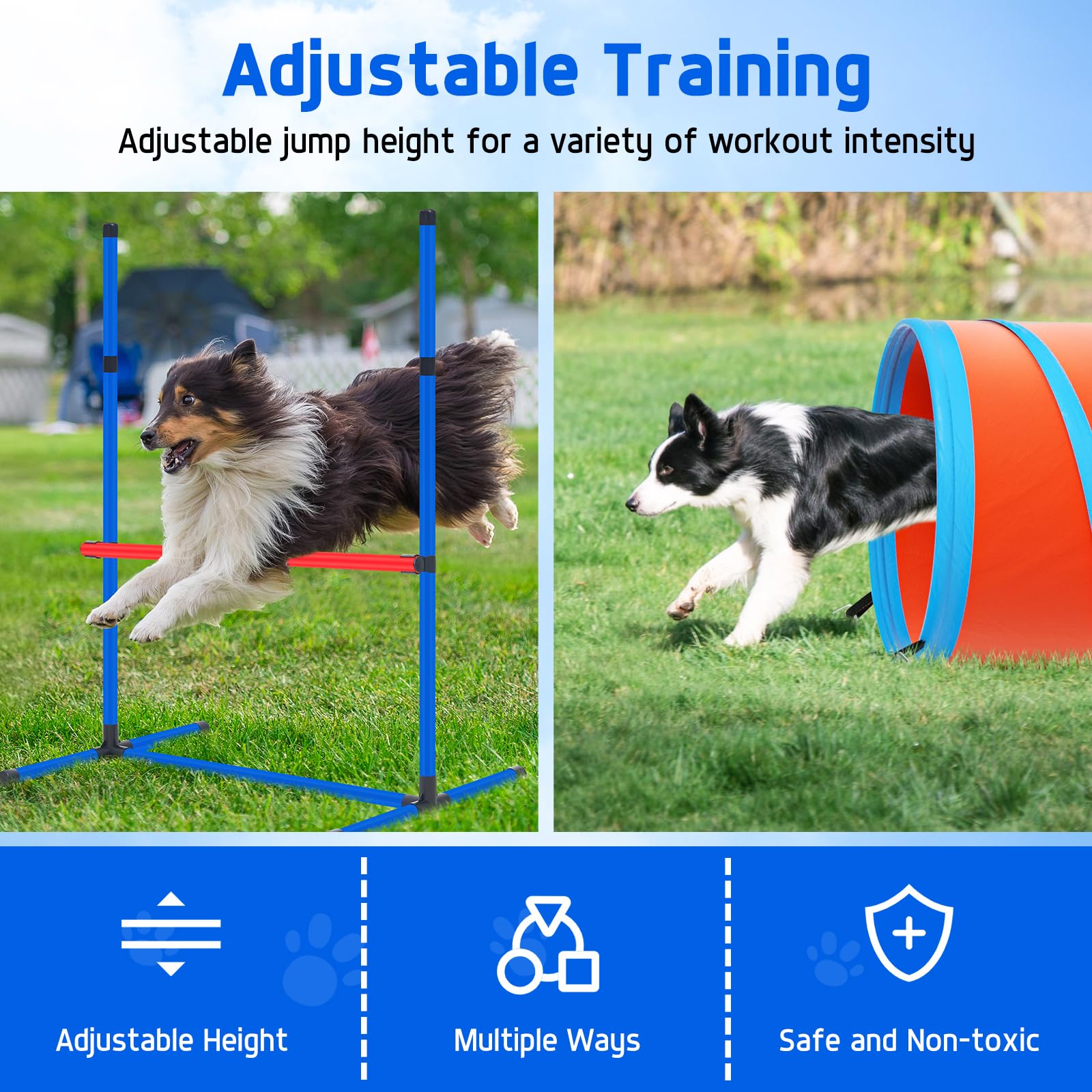 Polar Aurora Dog Agility Equipment Set - 10 PCS Obstacle Course with Tunnel, Hurdle, Weave Poles, Jump Ring, and Carrying Bags