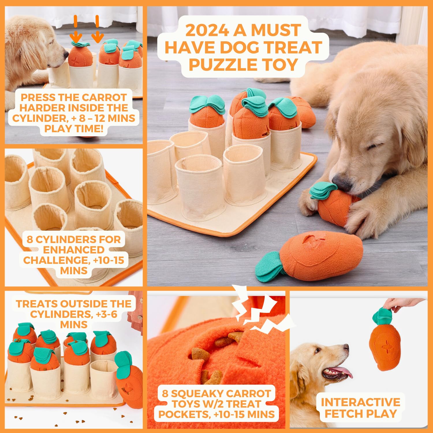 Boredom Buster For Small And Medium Dog, Interactive Treat Puzzle Rug, Slow Feeder Mat With Squeaky Carrots, 20-40 Mins Self-Ent