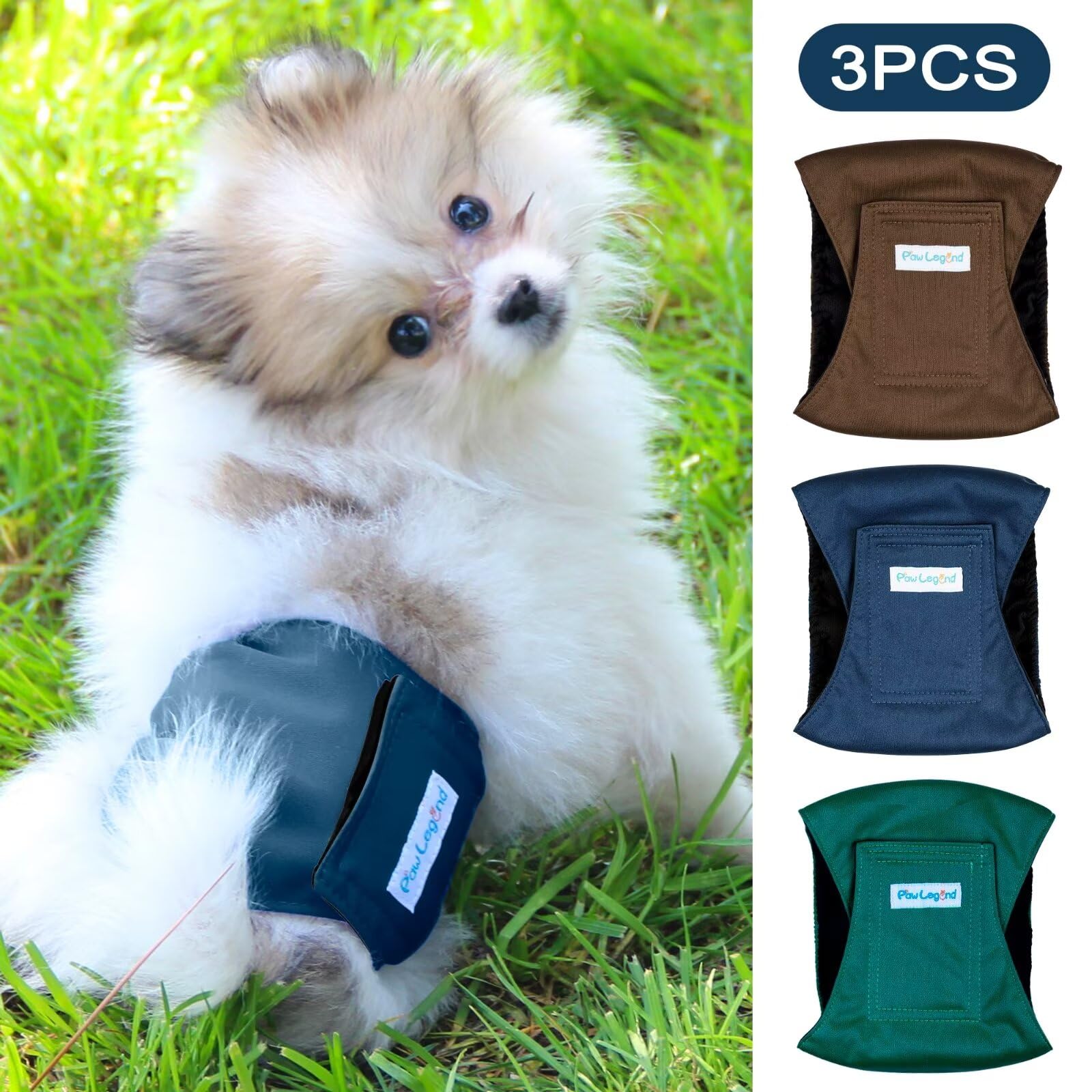 Paw Legend Washable Dogs Diapers Male Dog Belly Bands for Male Dogs Diapers Reusable Puppy & Doggie Diapers Male (3 Pack, X-Smal