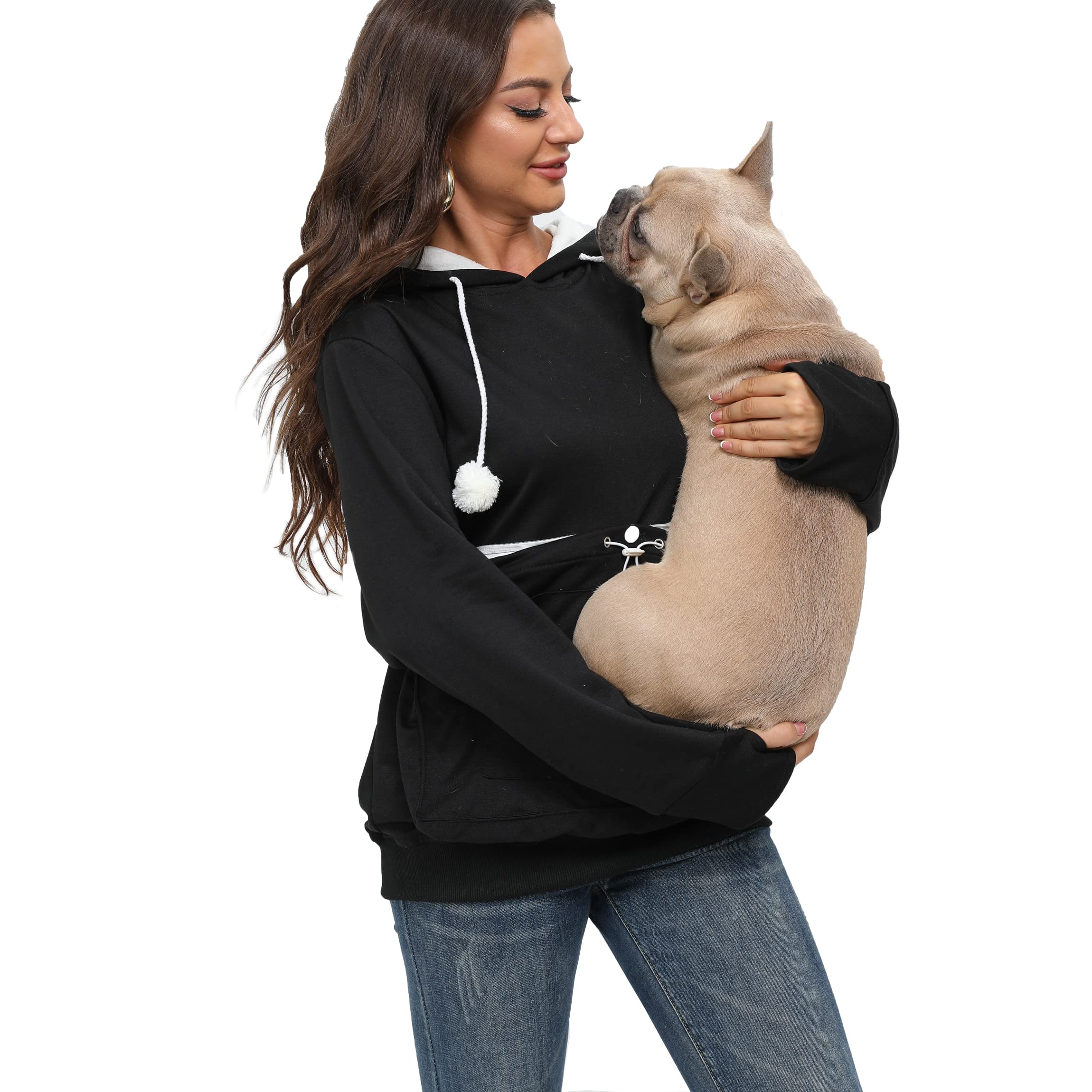 Bombaxceiba Hoodie Pet Holder Cat Dog Large Pouch Pocket Carriers Pullover With Cat Print Sweatshirt Unisex Kangaroo Pocket Small Animals Hoody Women Men (Black,Xl)