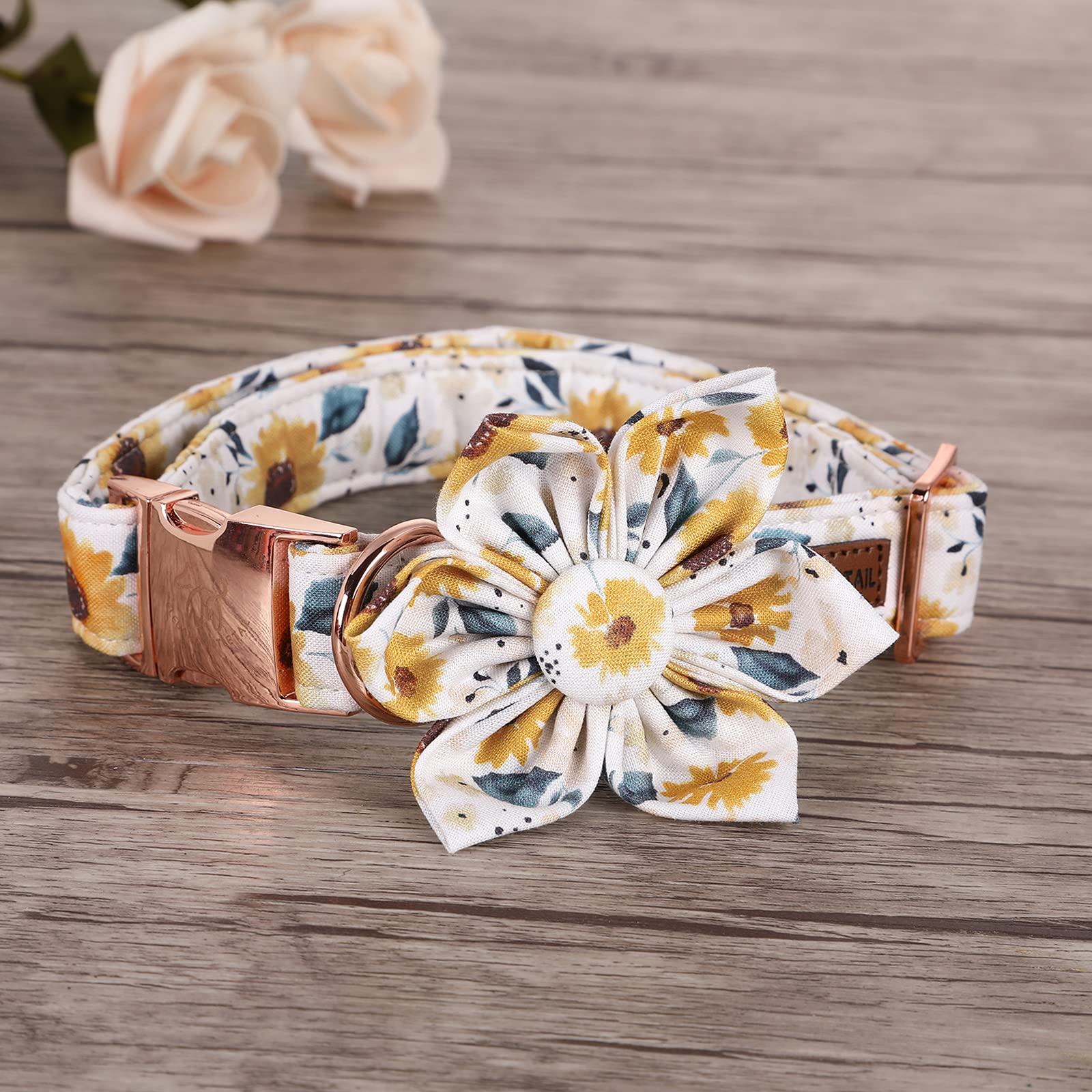 Elegant Little Tail Sunflower Girl Dog Collar For Female Dogs, Pet Collar Adjustable Dog Collars With Flower Gift For X-Large Dogs