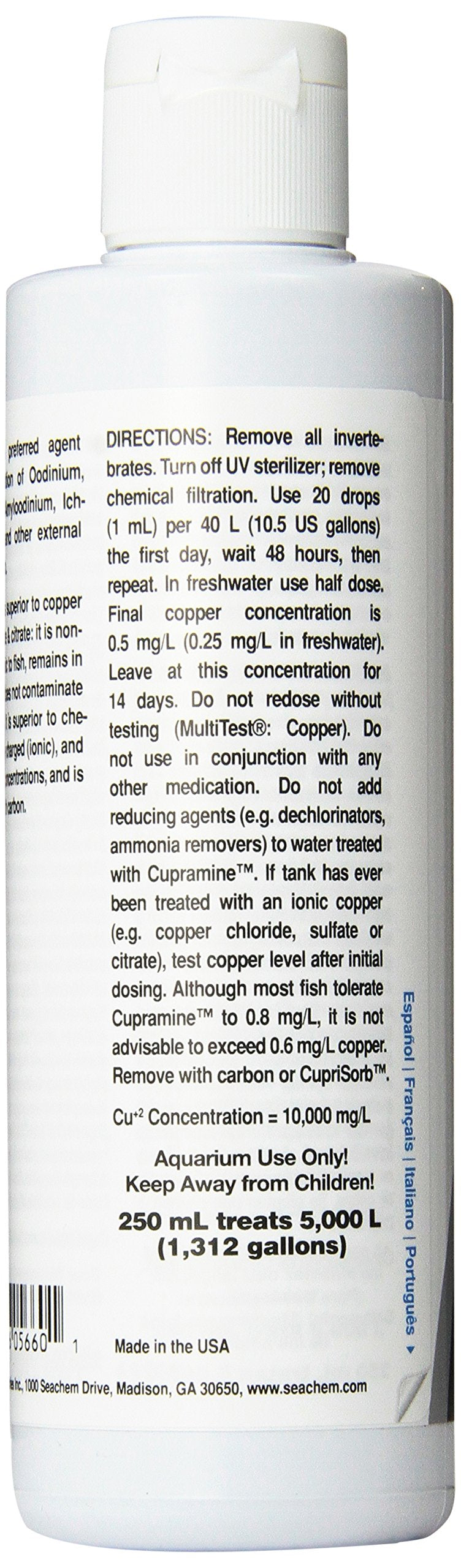 Seachem Cupramine Copper Treatment 250ml - Effective Blue Copper Solution for Aquariums