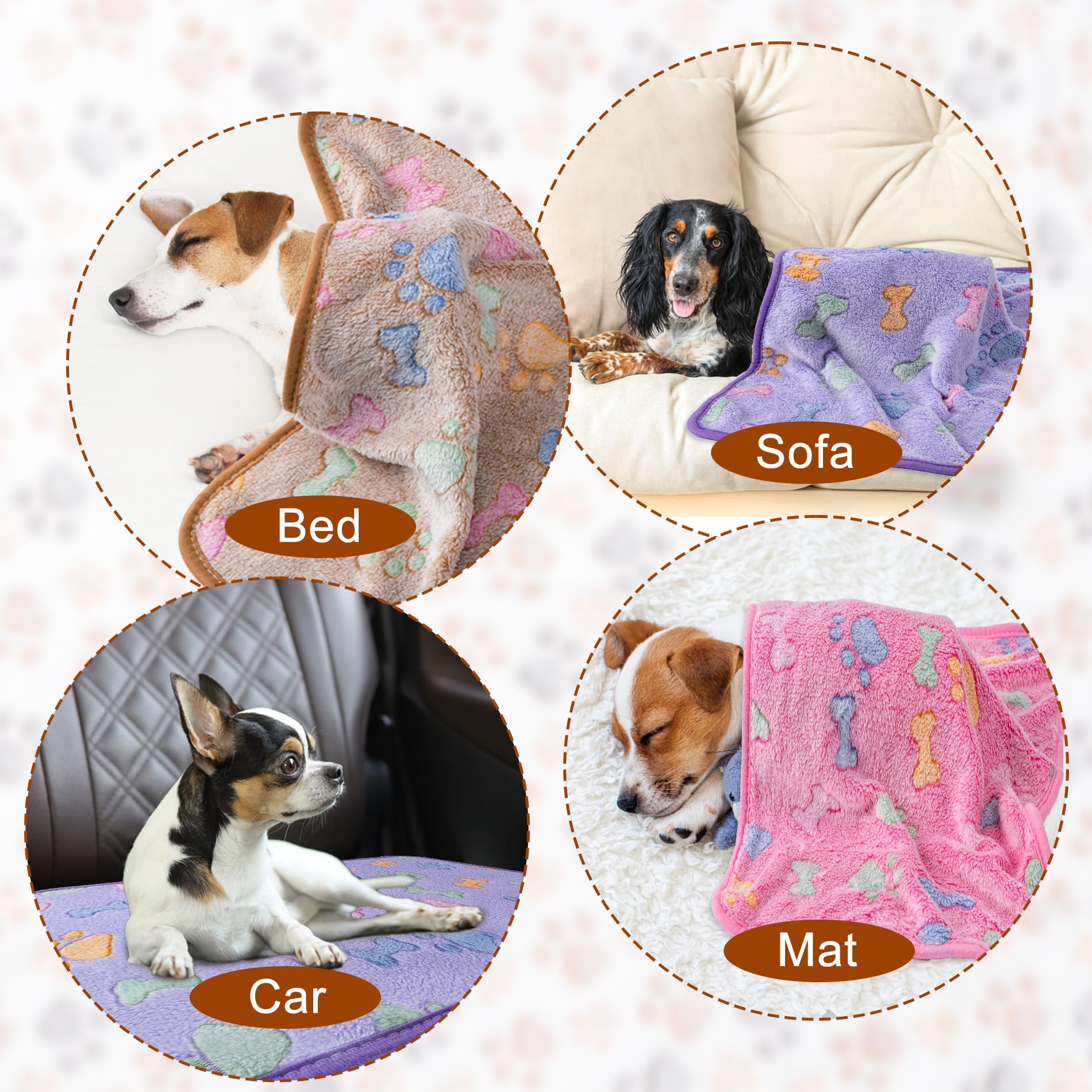 1 Pack 3 Blankets Super Soft Fluffy Premium Fleece Pet Blanket Flannel Paw Printed Throw For Dog Puppy Cat (Small 23X16'', Purpl