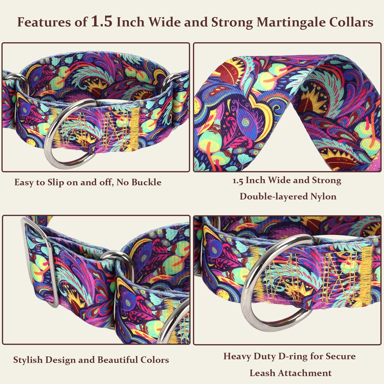 Maowuwujoz 1.5 Inch Wide Martingale Dog Collar - Adjustable No Pull Choke Cinch Escape Proof Training Collar For For Pitbulls, G