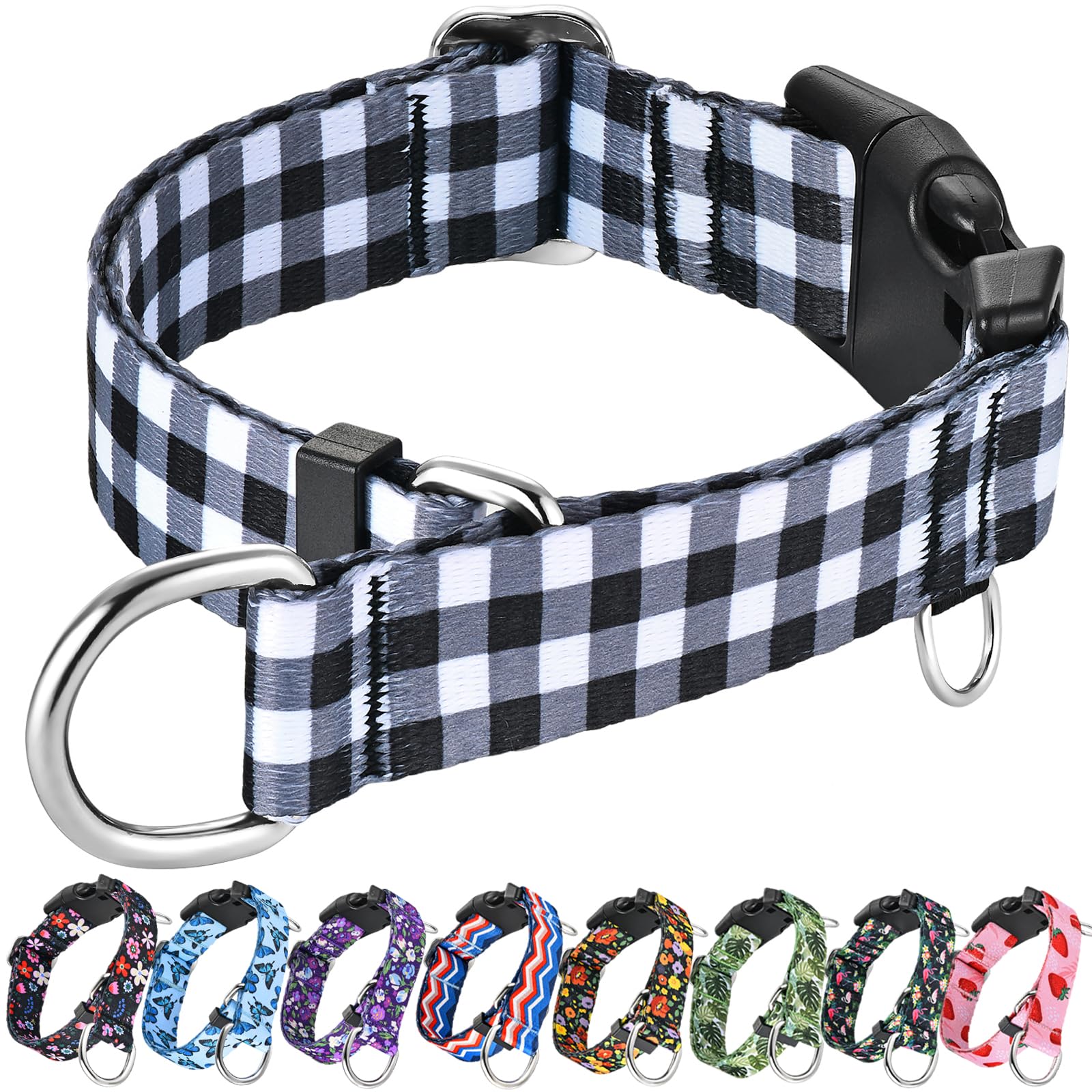 Fidohug Martingale Collar For Small Dogs With Buckle Adjustable Nylon No Pull Training Dog Collars (Black White Checkered, Small