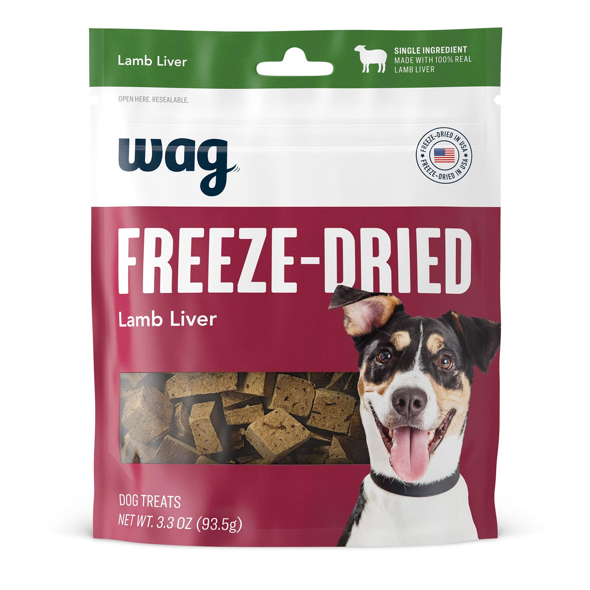 Amazon Brand - Wag Freeze-Dried Raw Single Ingredient Dog Treats, Lamb Liver, High Protein, Healthy Training Treats or Meal Topp