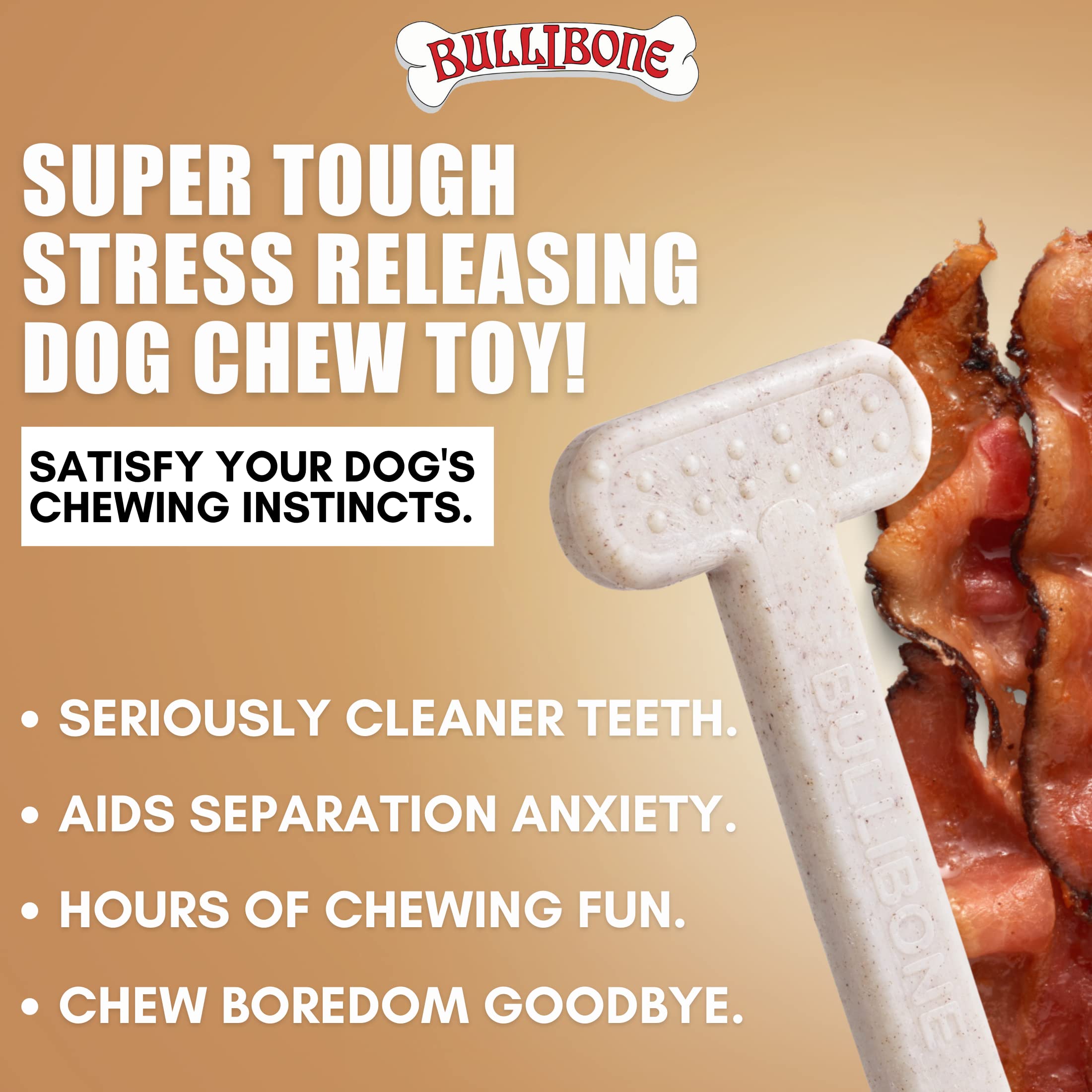 Bullibone Nylon Dog Chew Toy Nylon Bone - Improves Dental Hygiene, Easy to Grip Bottom, and Permeated with Flavor (Bacon, Large